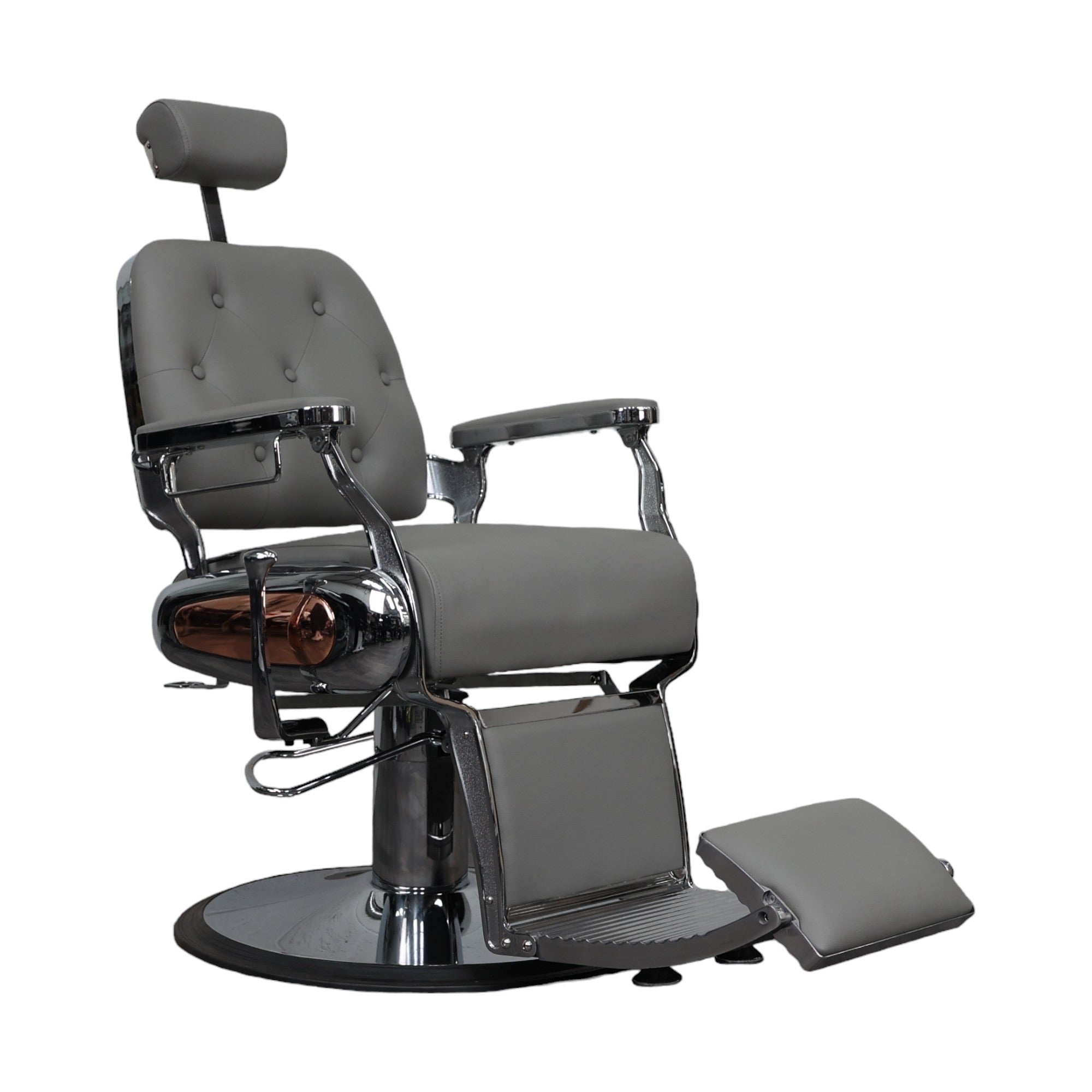 Barber Chair - Luxurious Grey Leather with Crome Accents