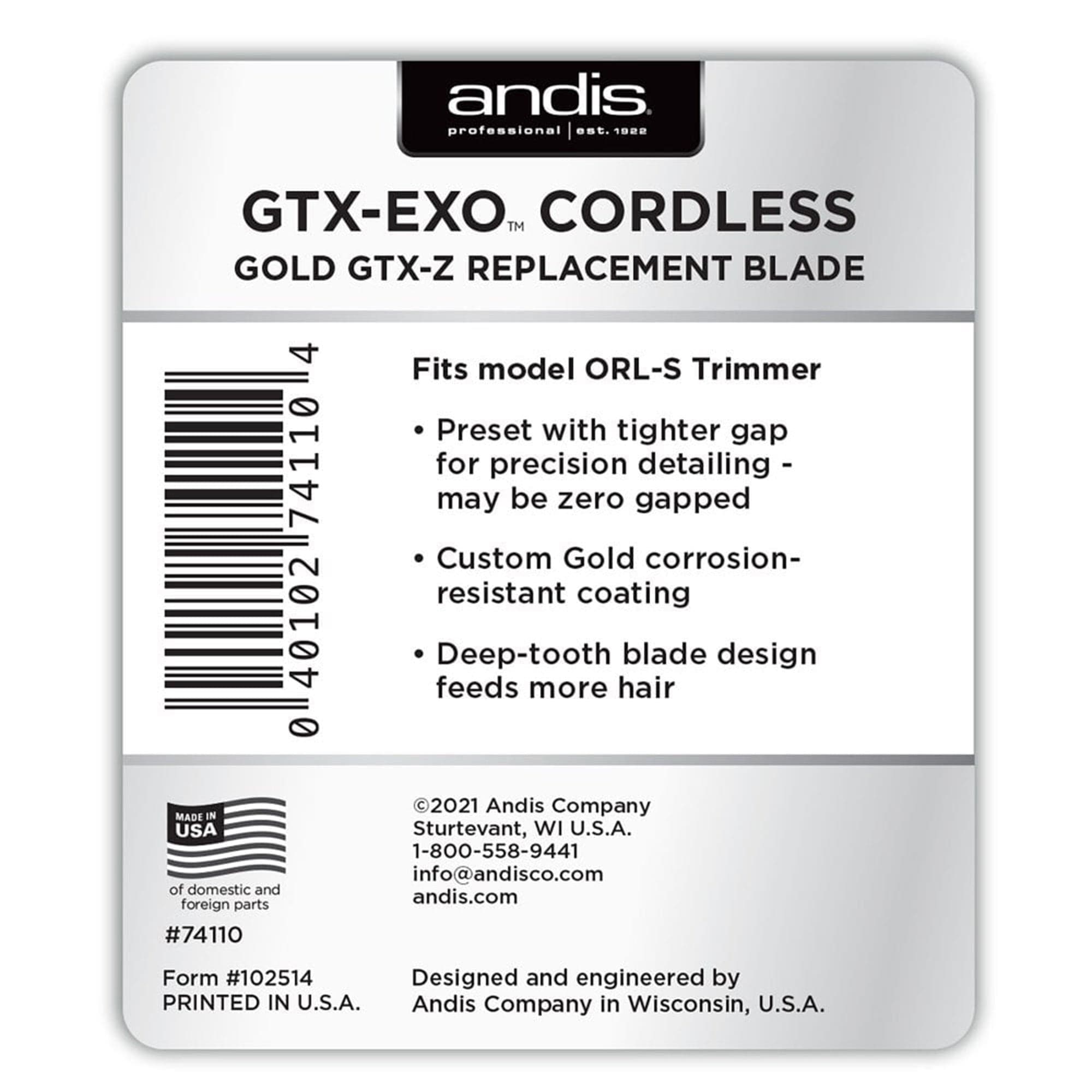 Andis - GTX EXO Cordless Gold GTX Z Replacement Blade #74110 - Eson Direct