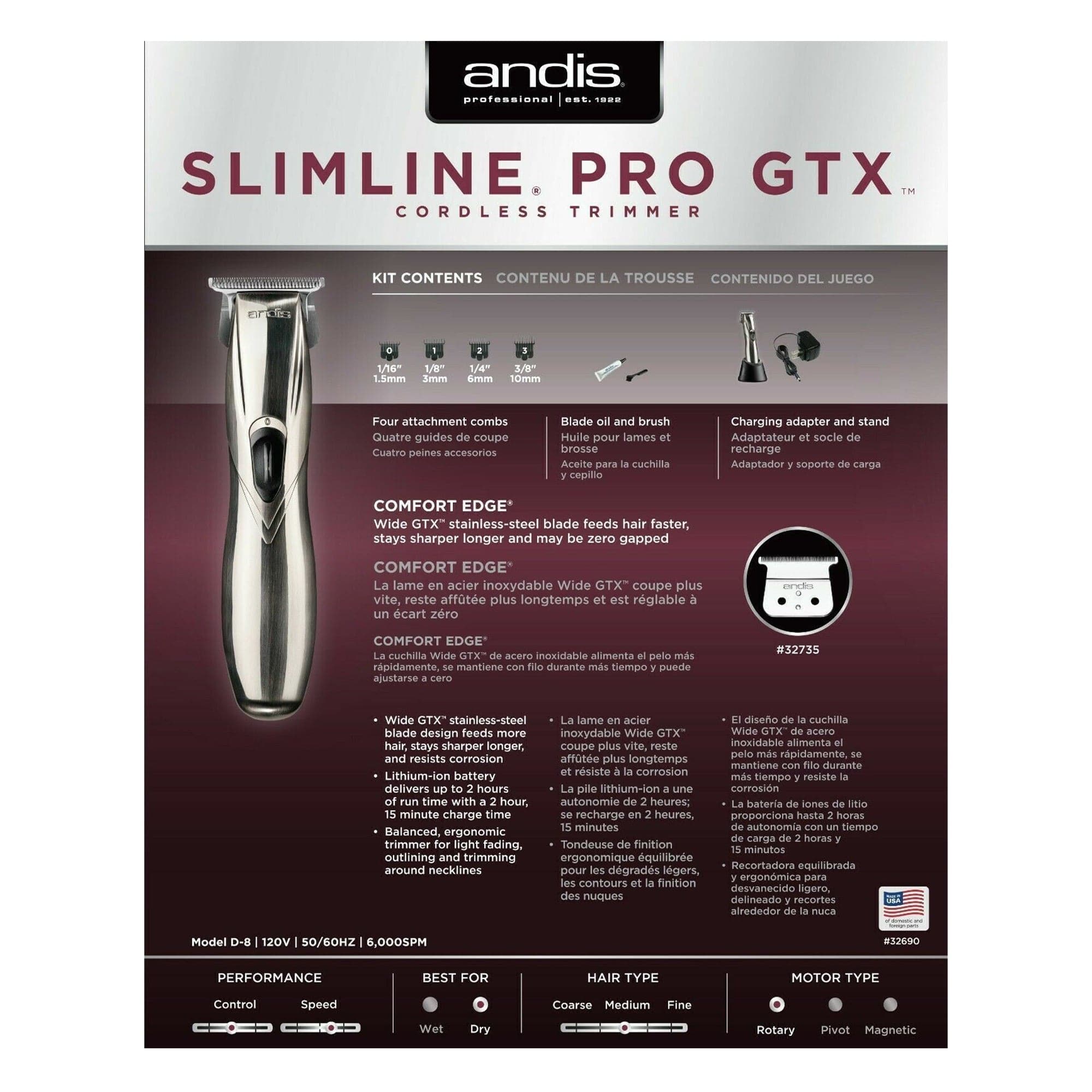 Andis - Slimline Pro GTX Cordless Trimmer - Eson Direct