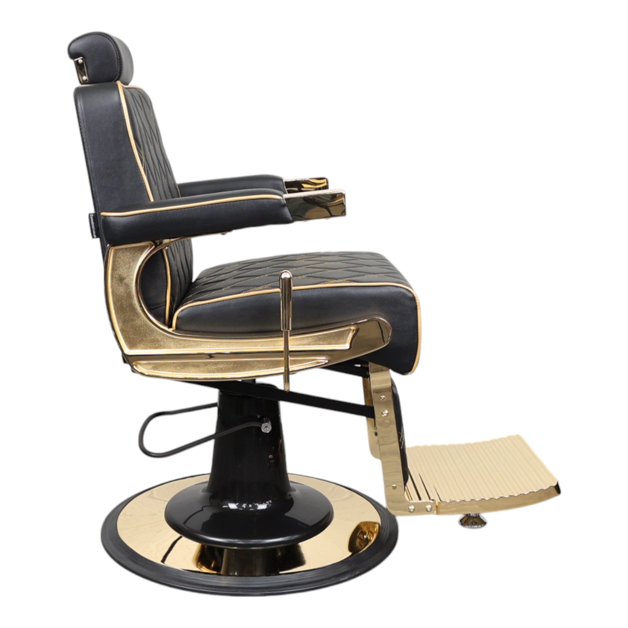 Barber Chair - Elegant Black & Gold Diamond-Stitched & Gold Accents