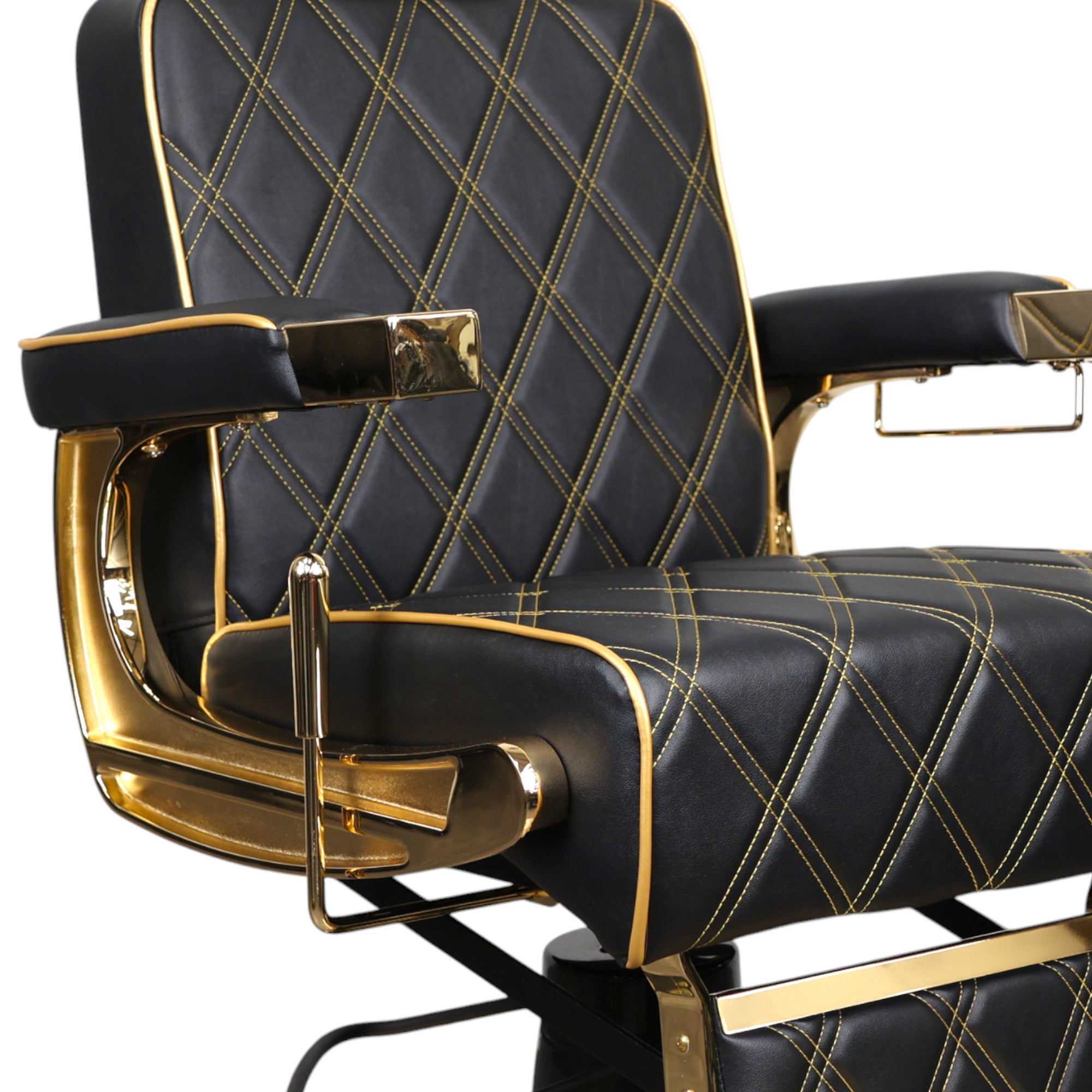 Barber Chair - Elegant Black & Gold Diamond-Stitched & Gold Accents