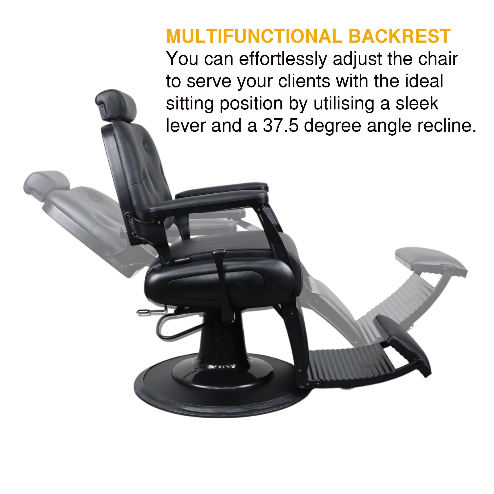 Barber Chair - Luxurious Belmont  Black & Matte Black Accents