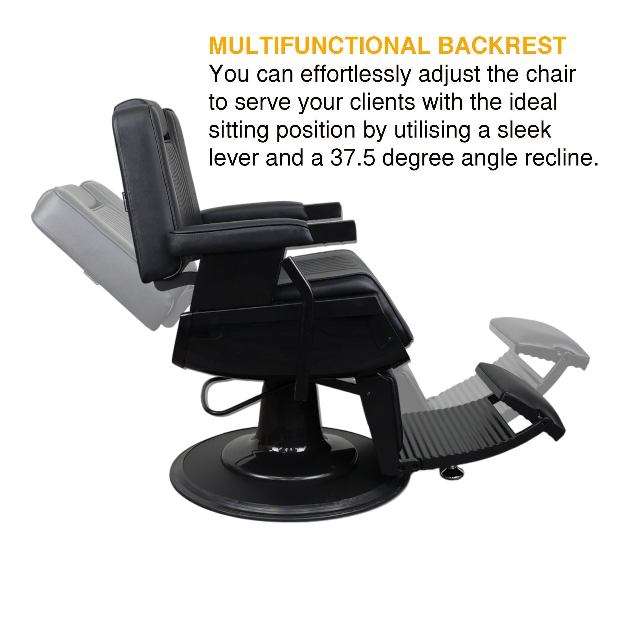 Barber Chair - Retro With Reversible Footrest Black & Matte Black Accents