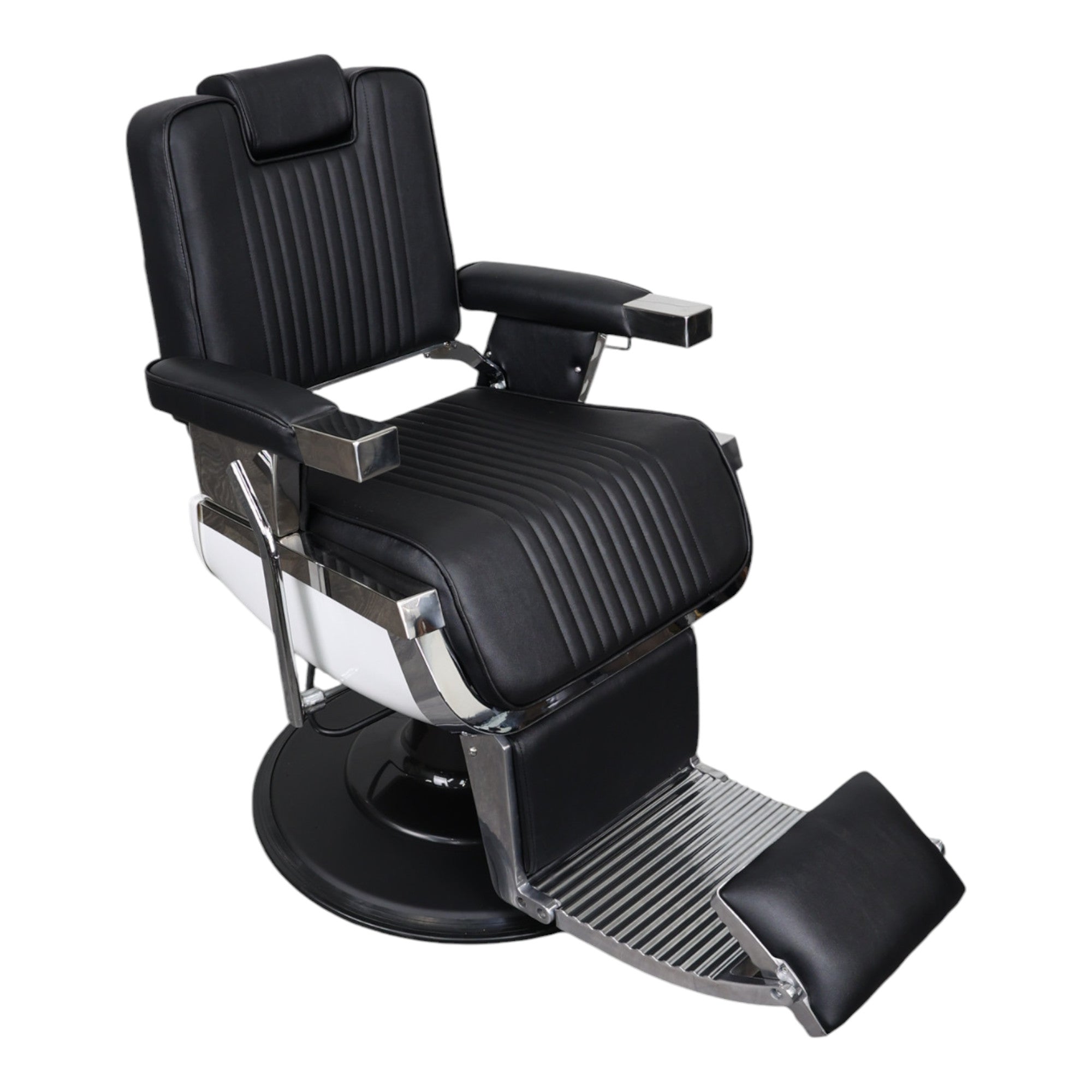 Barber Chair - Retro With Reversible Footrest Black & Chrome Accents