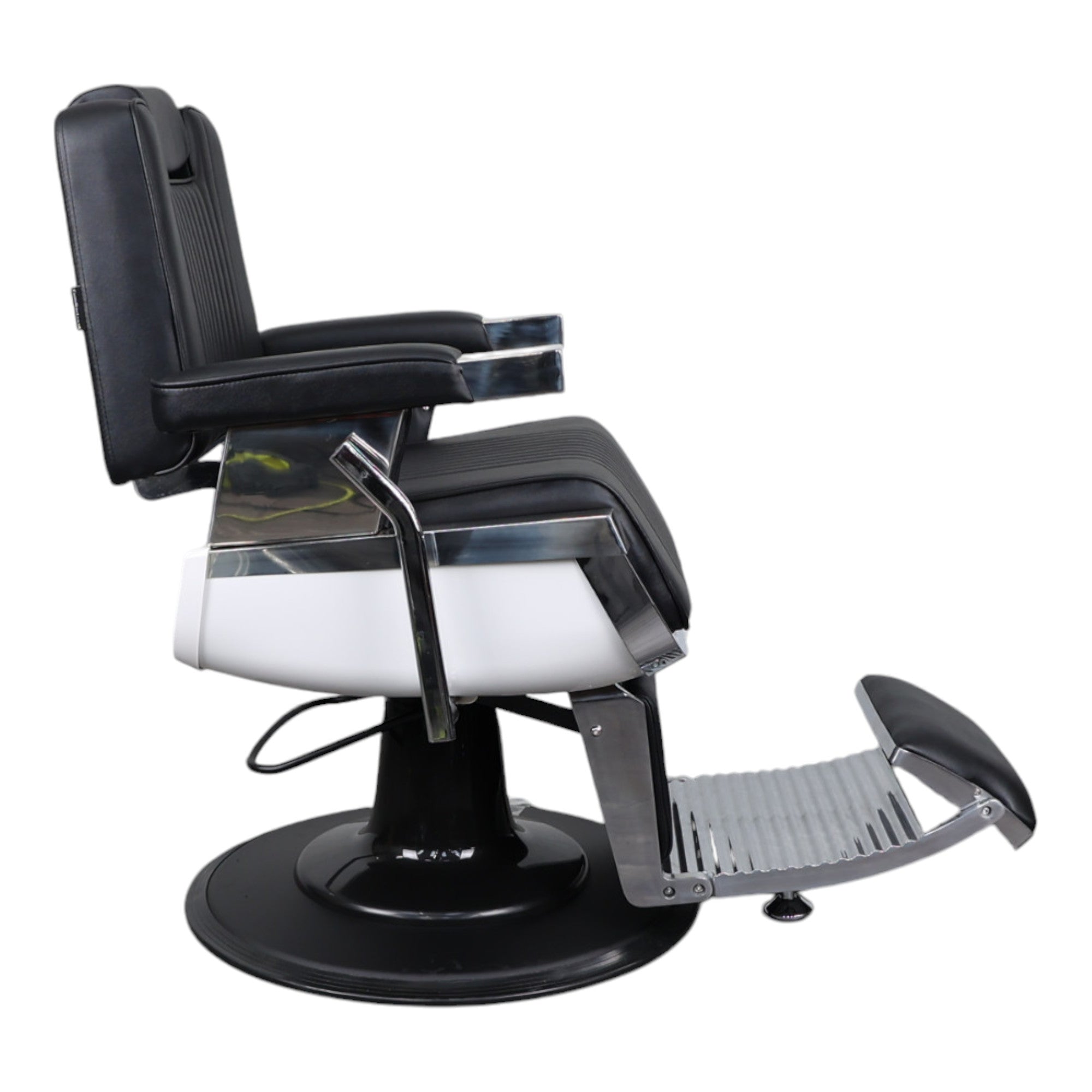 Barber Chair - Retro With Reversible Footrest Black & Chrome Accents