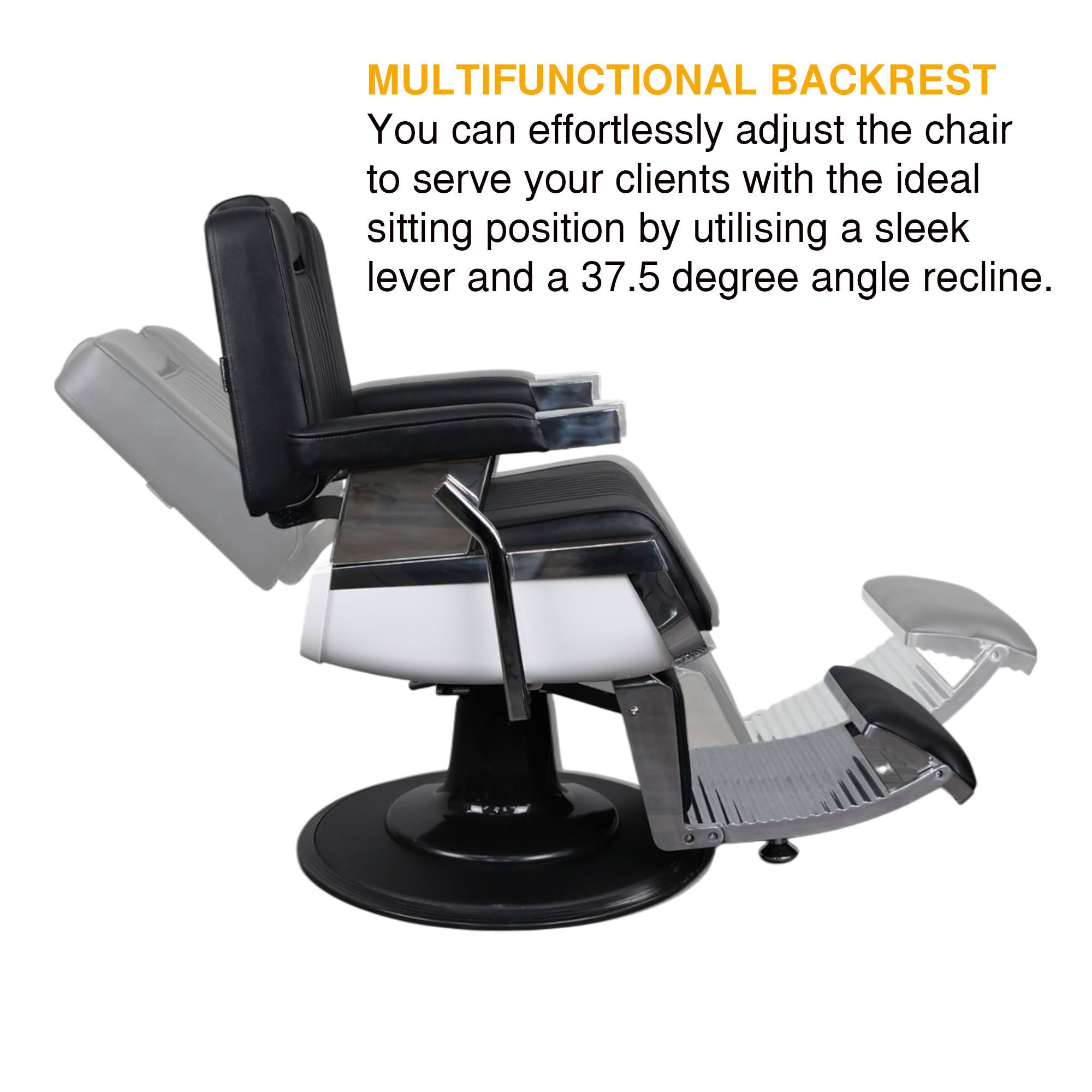 Barber Chair - Retro With Reversible Footrest Black & Chrome Accents