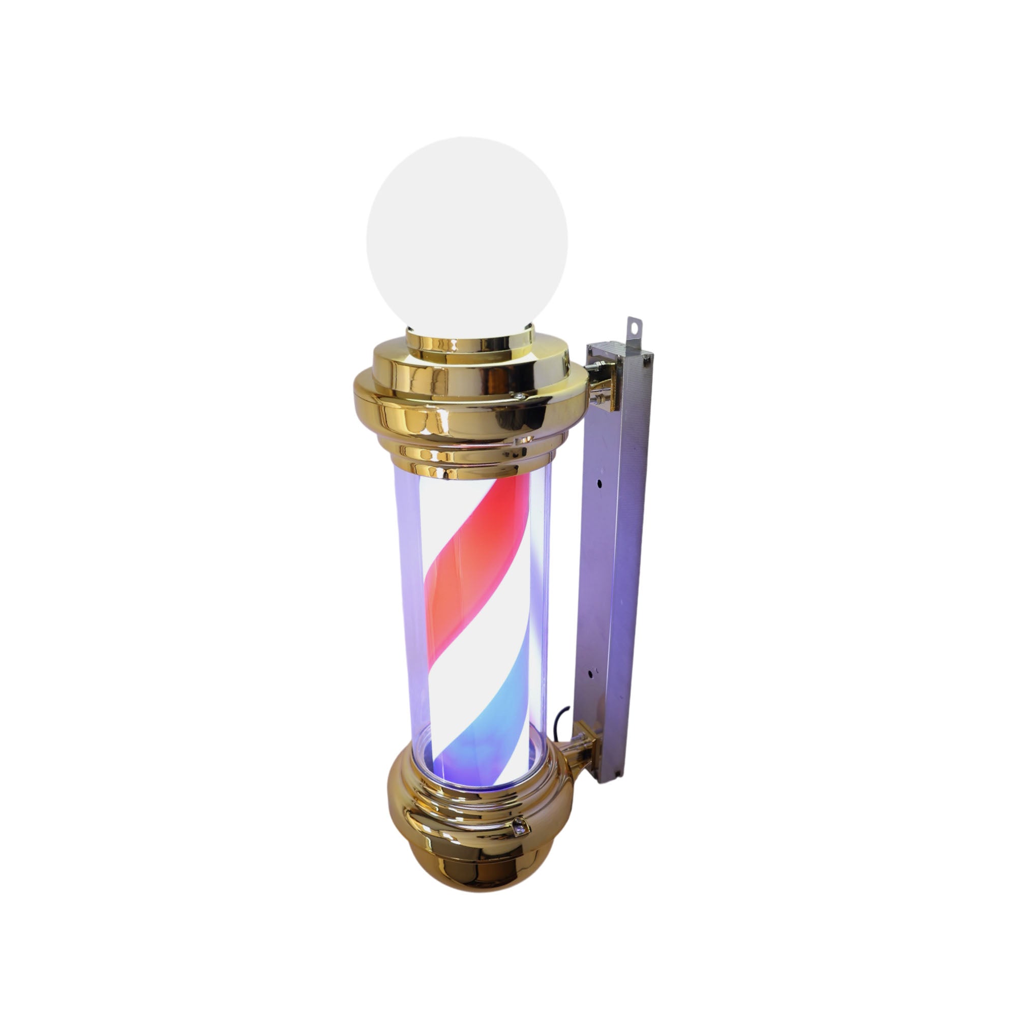 Gabri - Barber Pole Light With Open Sign (Gold Red White Blue Stripes) 70cm