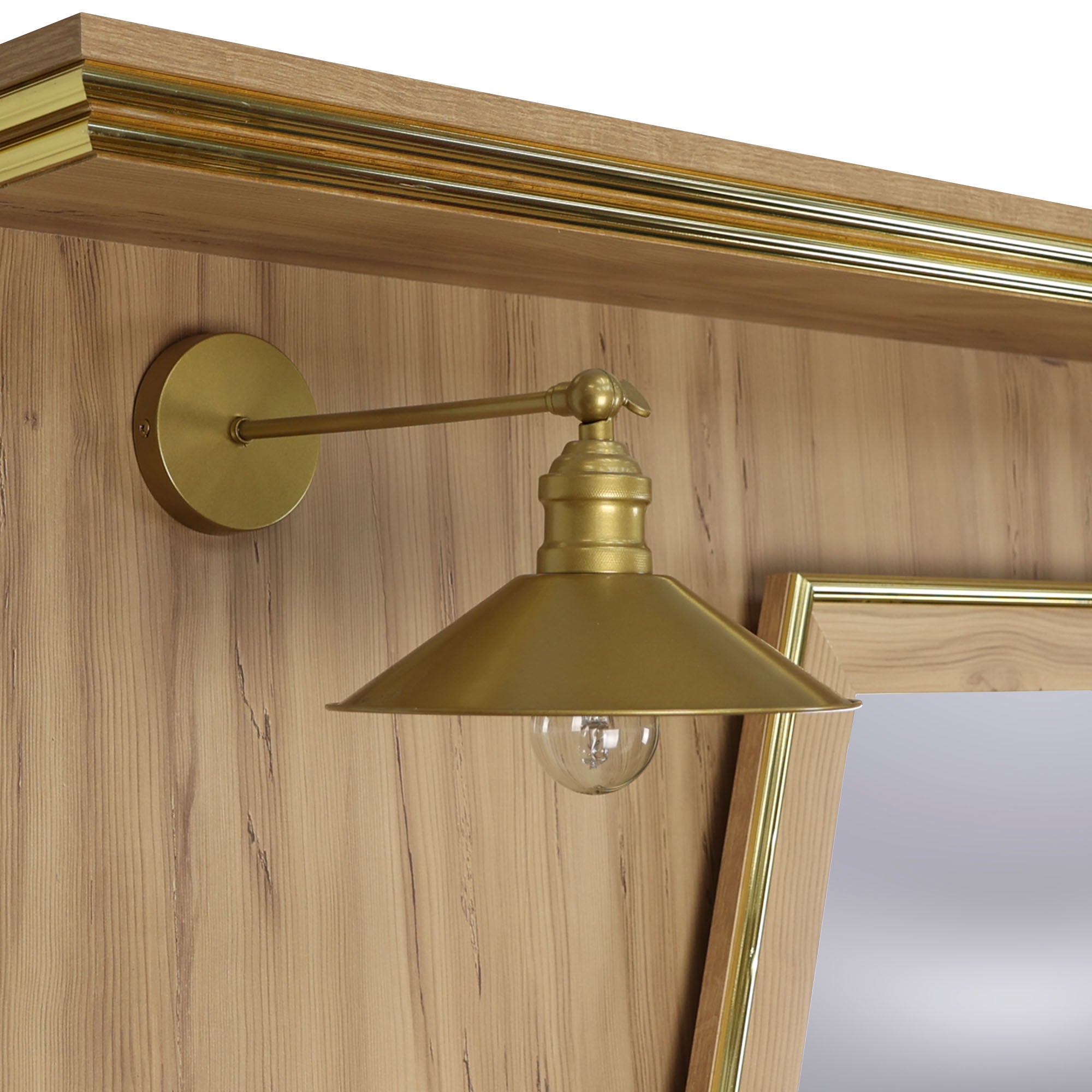 Barber Station Unit - Light Wood Station With Hexagonal LED Mirror & Gold Trim