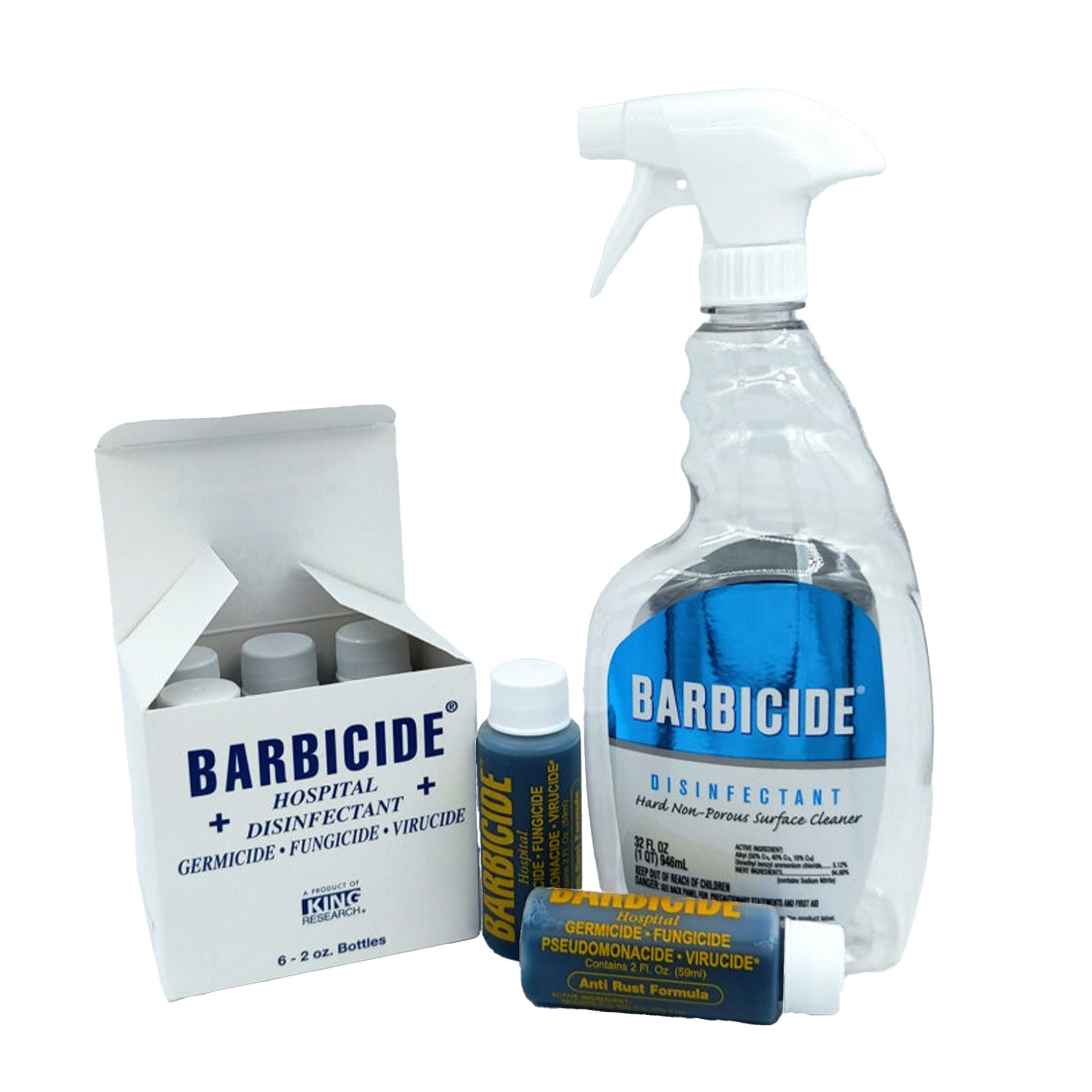 Barbicide - Hospital-Grade Disinfectant Spray Kit 6x59ml (2oz) Refills + Large Spray Bottle - Eson Direct