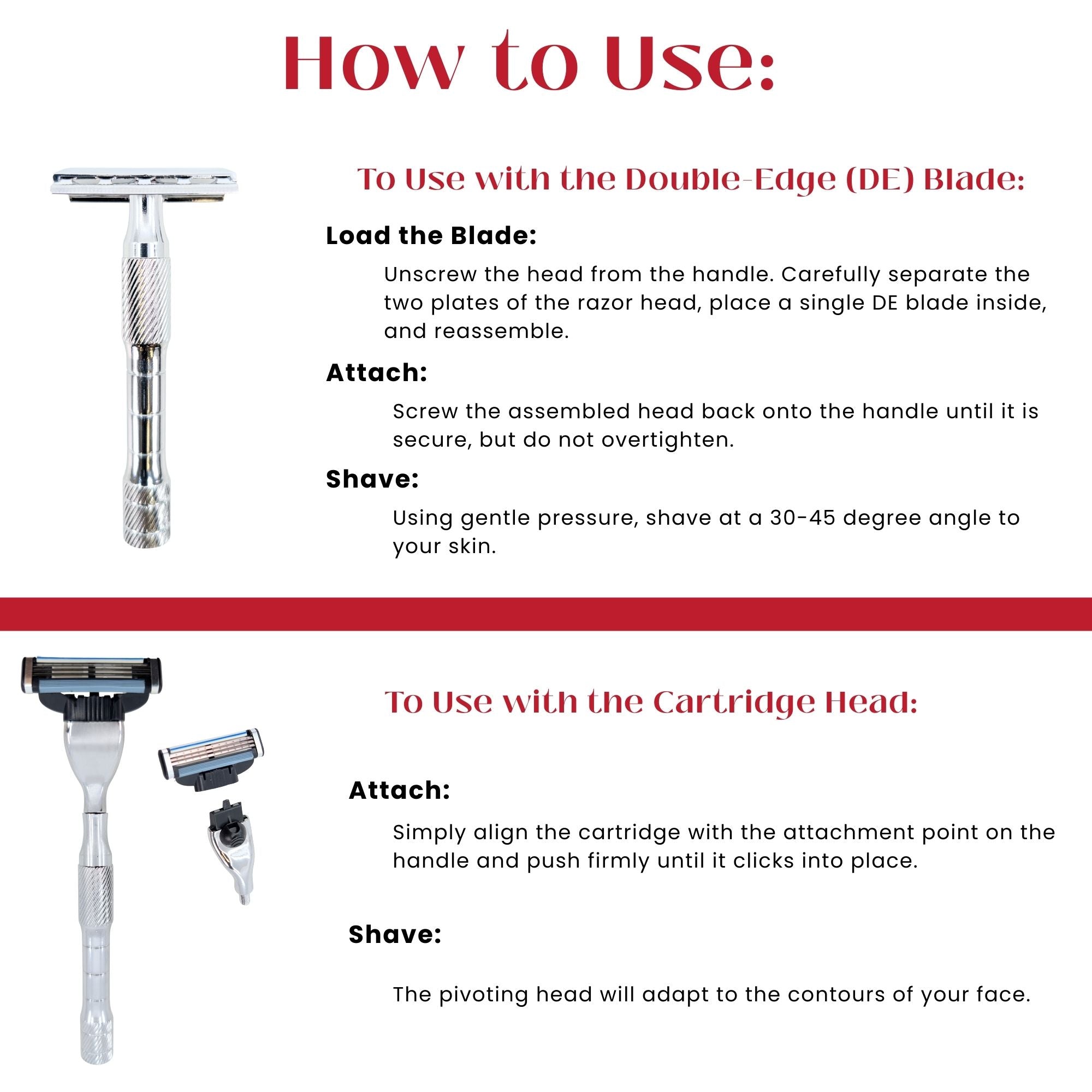Big Roc - 2-in-1 Hybrid Razor for Double-Edge & Cartridge Blades