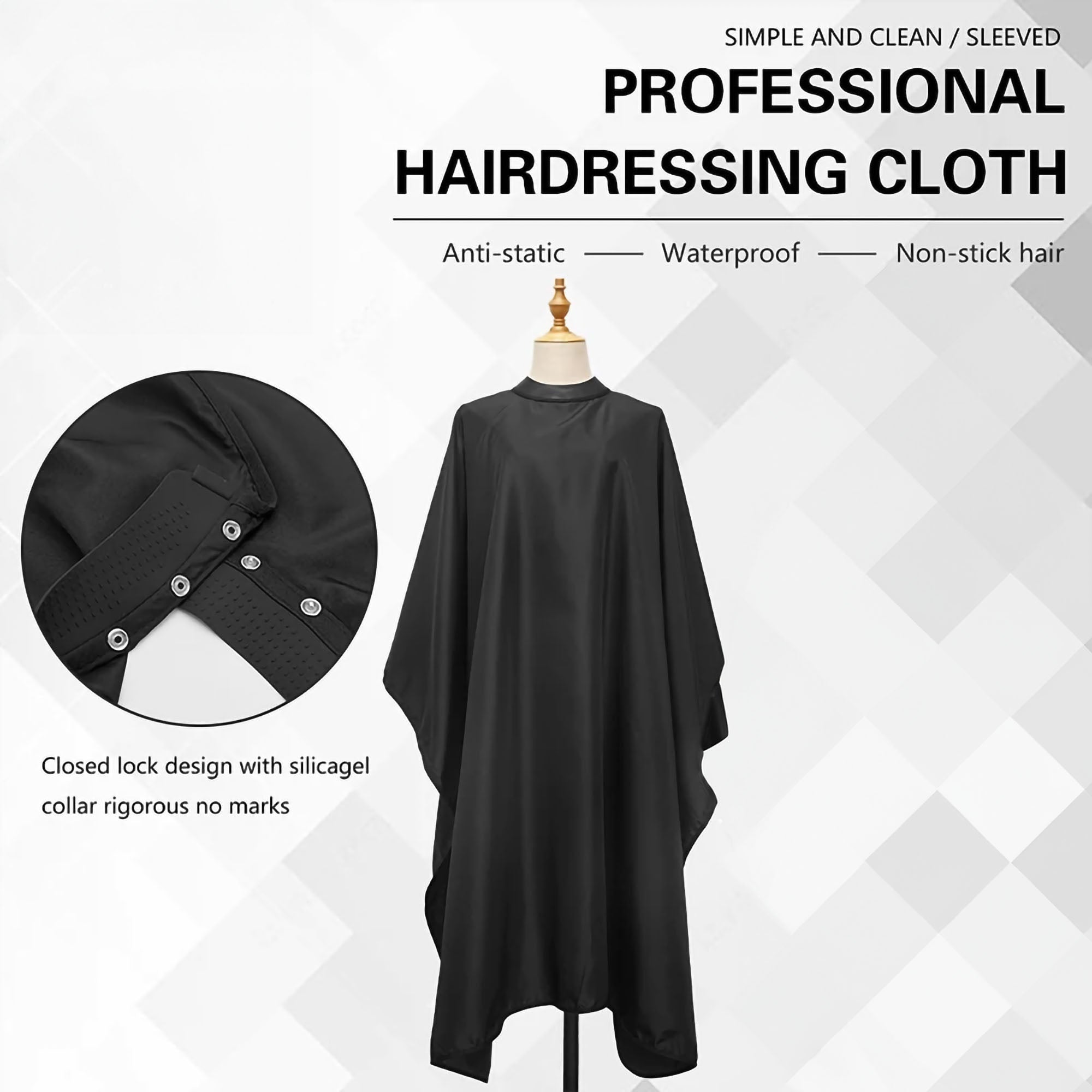 Eson - Barber Hairdressing Hair Cutting Capes & Gowns With Silicone Neckline Black