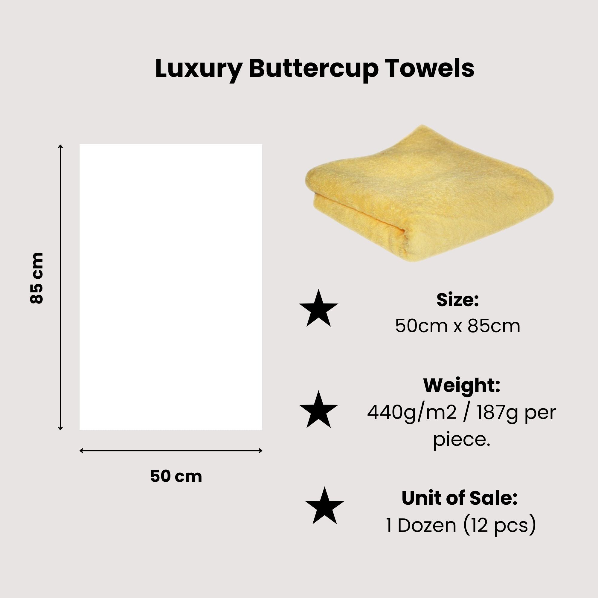 Hair Tools - Luxury Buttercup Towels 50cm x 85cm 12 Pack