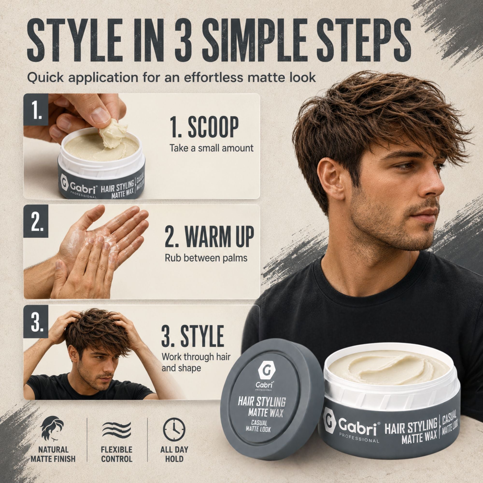 Gabri Professional - Hair Styling Aqua Wax Casual Matte Look 150ml
