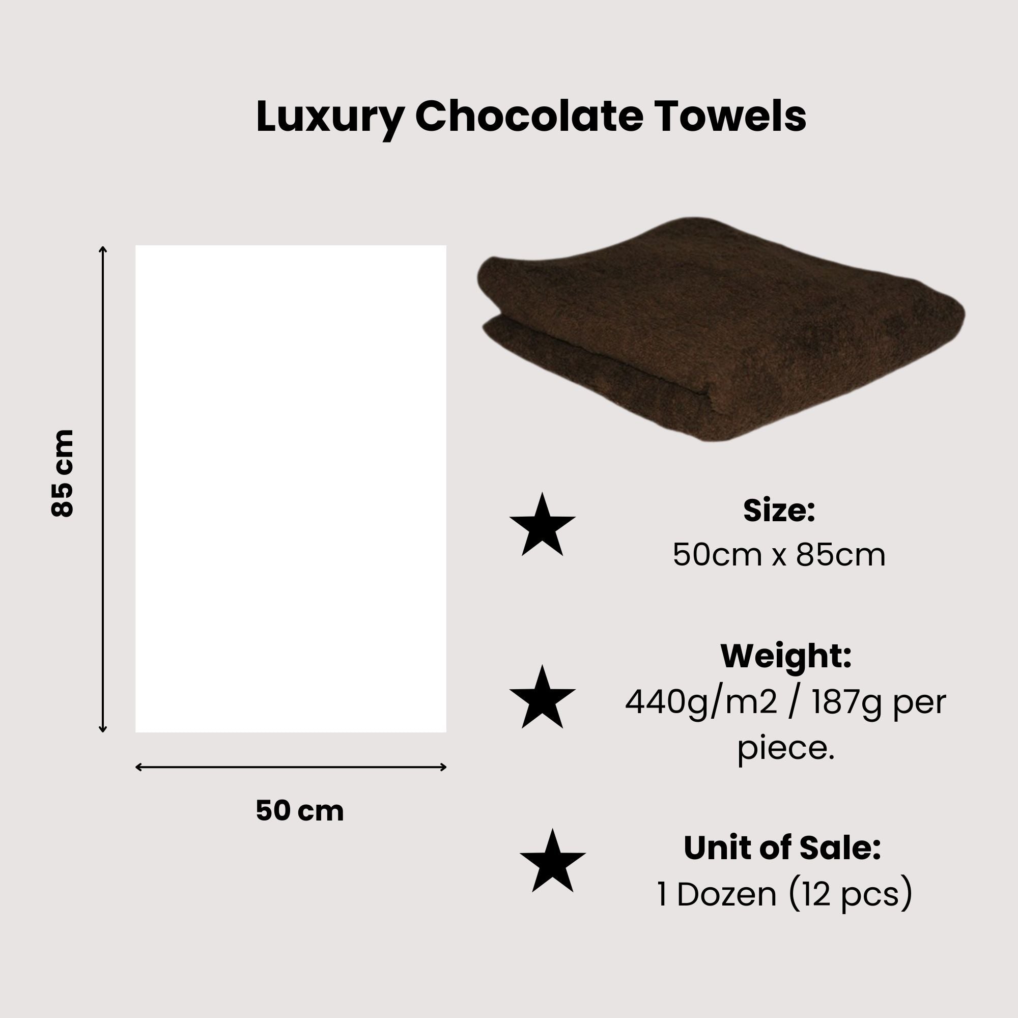 Hair Tools - Luxury Chocolate Towels 50cm x 85cm 12 Pack