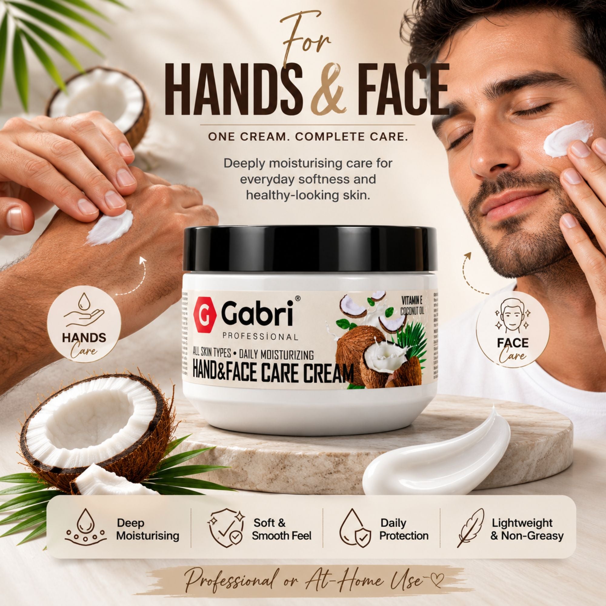 Gabri Professional - Hand & Face Care Cream Vitamin E Coconut Oil 300ml