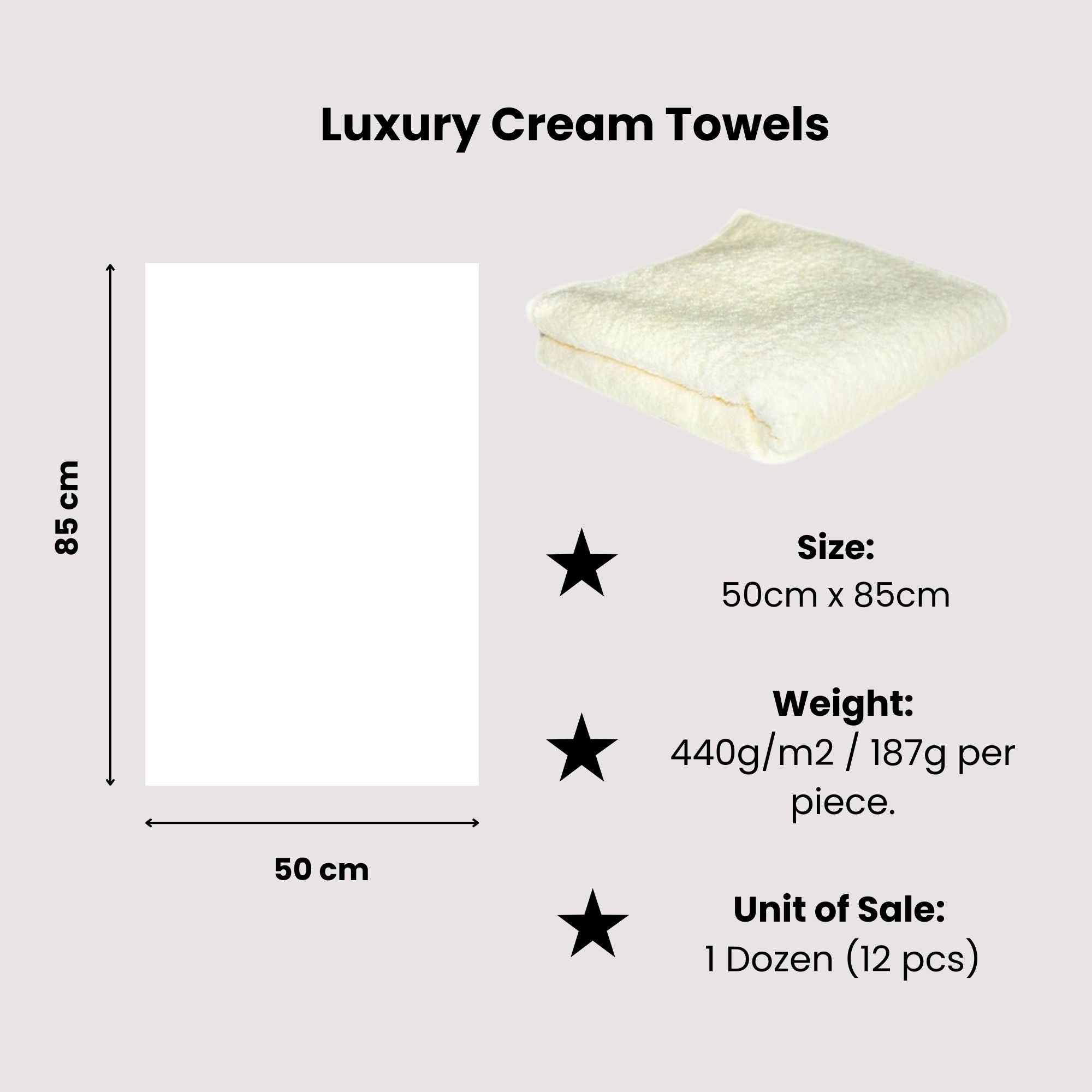 Hair Tools - Luxury Cream Towels 50cm x 85cm 12 Pack