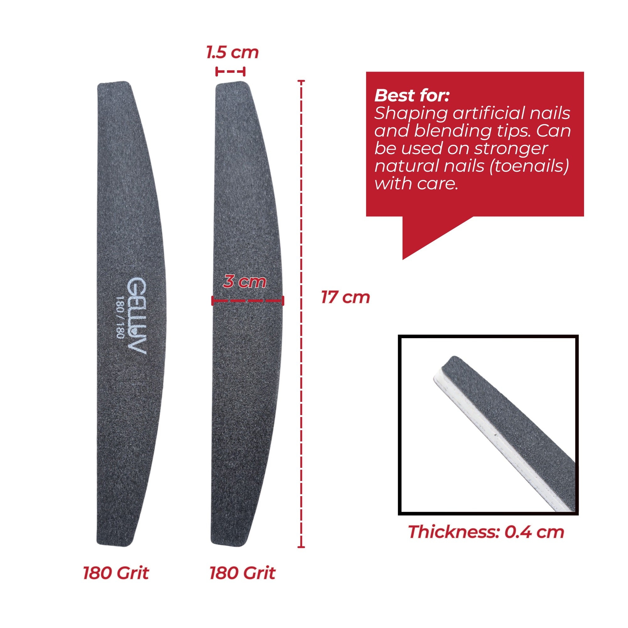 Gelluv - Double Sided Curved Files 180/180 Grit (Pack of 4)