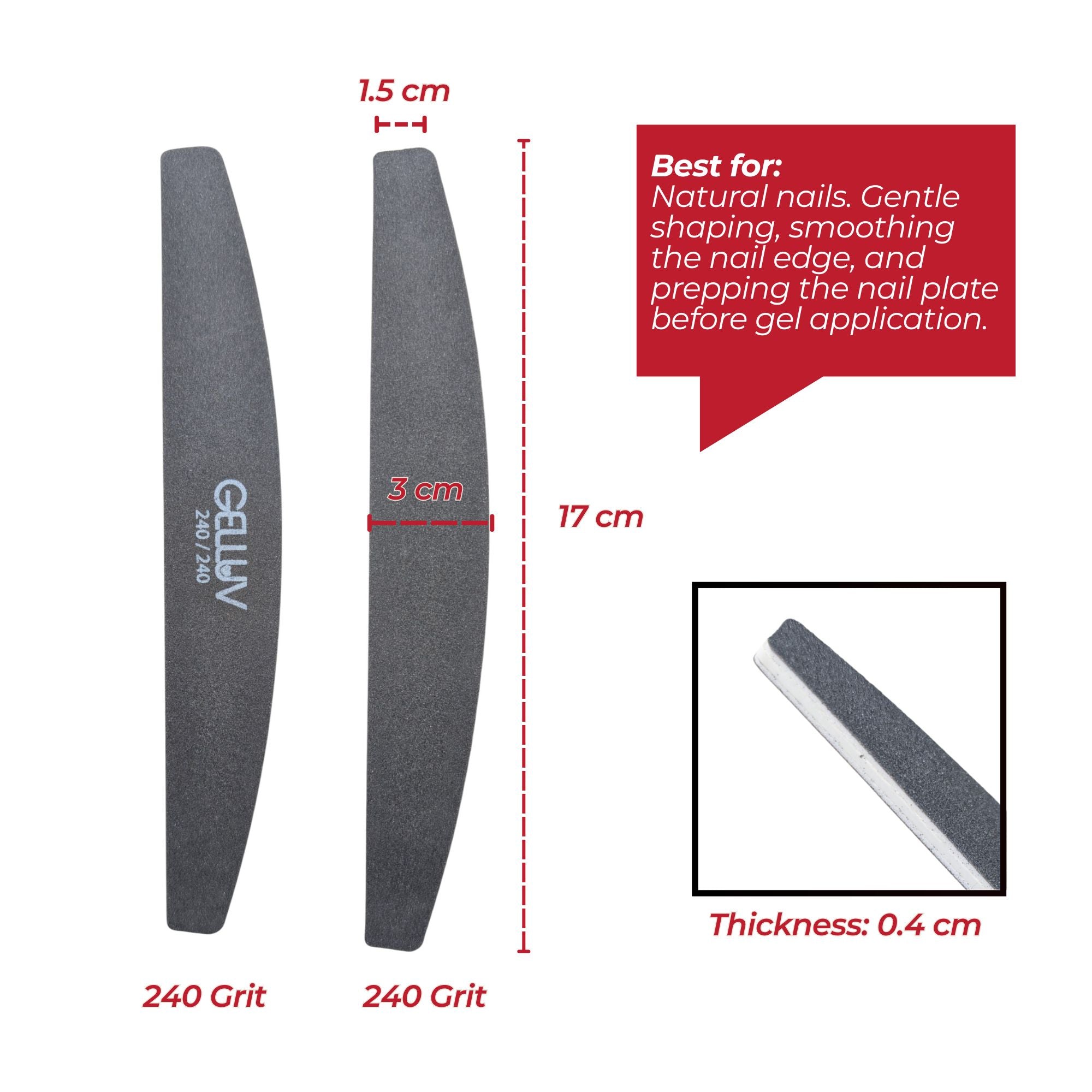 Gelluv - Double Sided Curved Files 240/240 Grit (Pack of 4