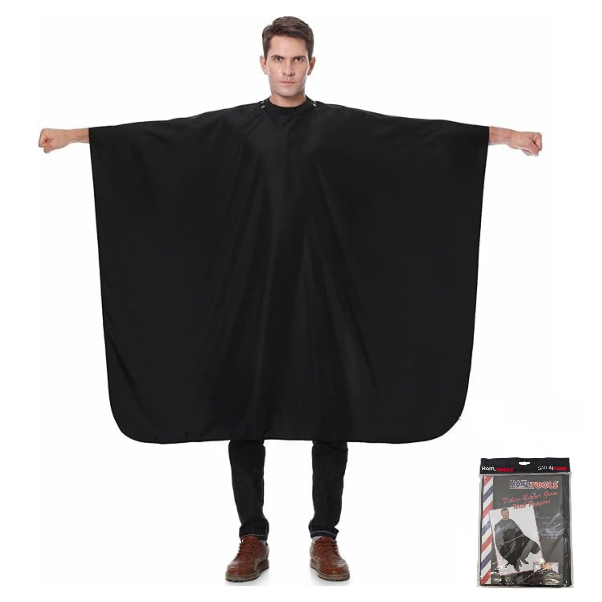 Hair Tools - Deluxe Barber Gown Black With Poppers