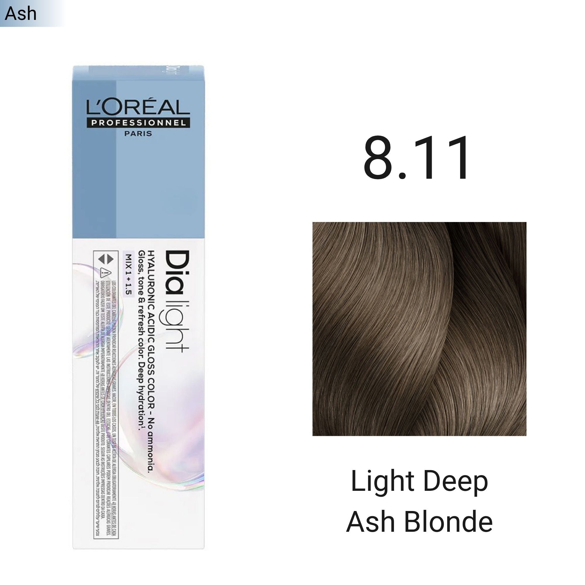 Loreal Professionnel - Dia Light Demi Permanent Hyaluronic Acidic Gloss Colour Ash Series 60ml