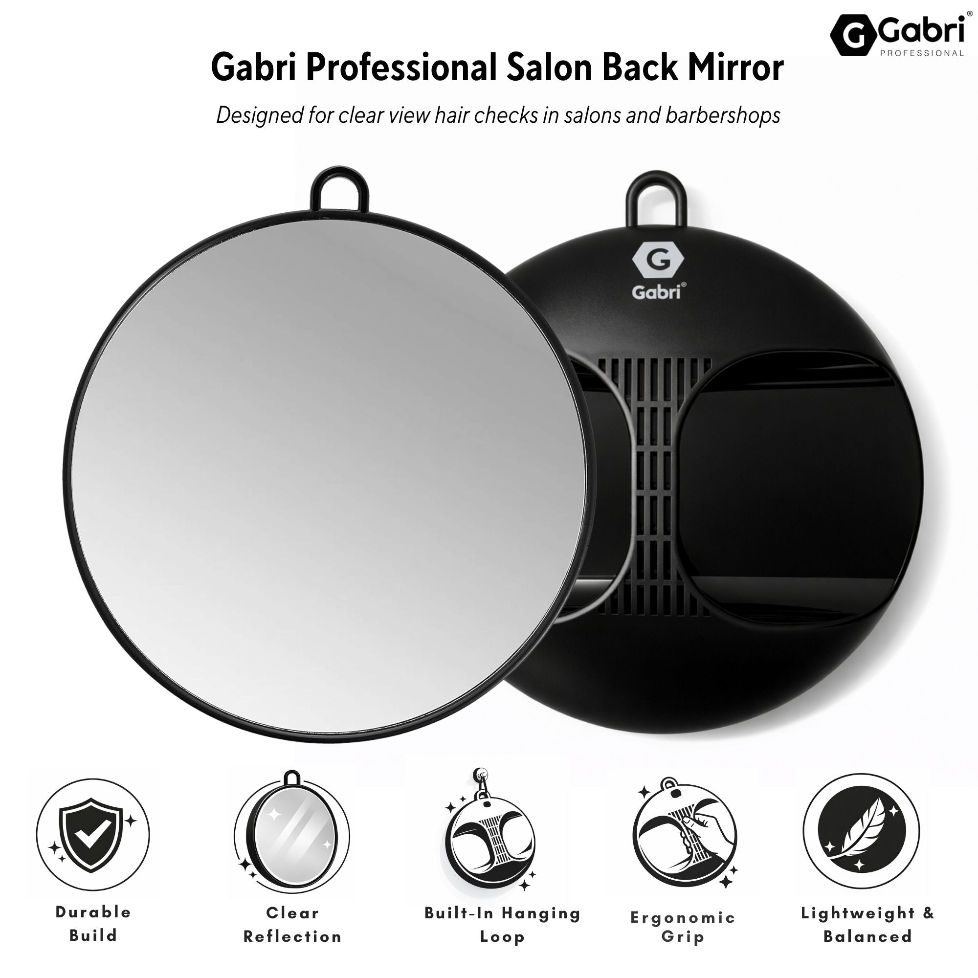 Gabri - Salon Mirror Round Handheld & Wall Black 28cm
