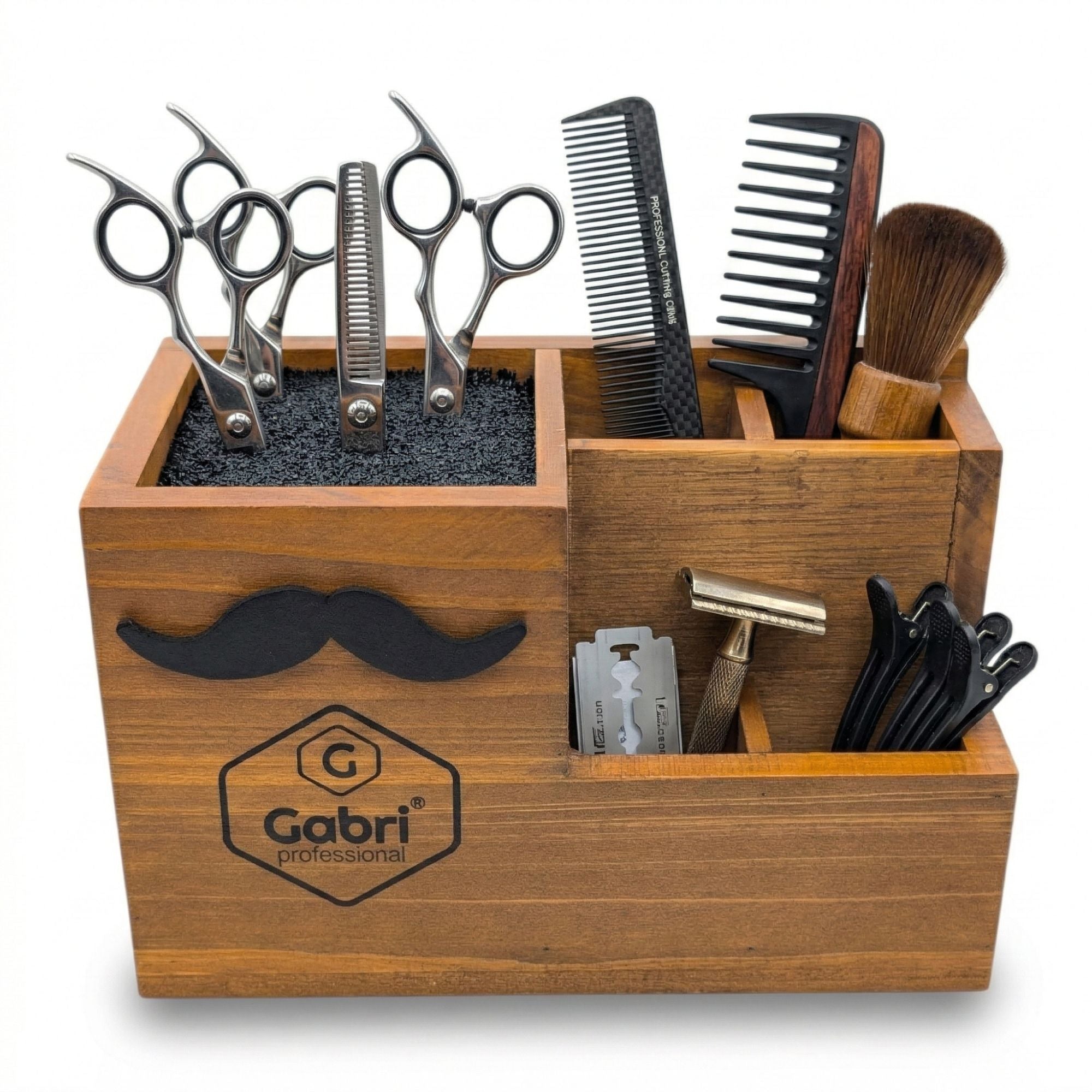 Gabri - Scissor & Brush Holder Wooden Stand