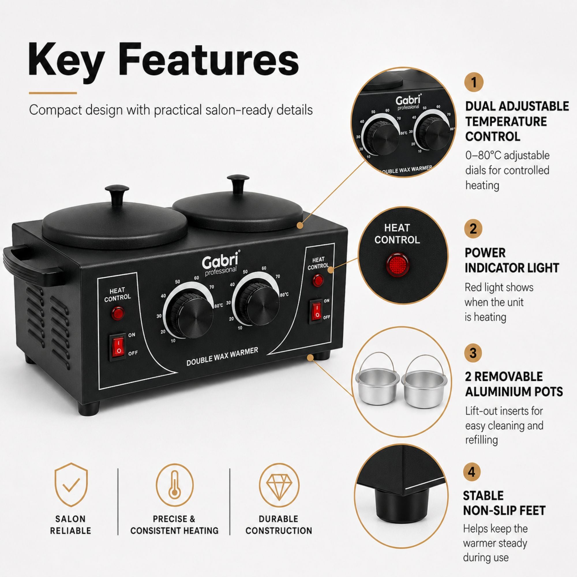 Gabri - Double Pot Wax Heater Warmer (Black)