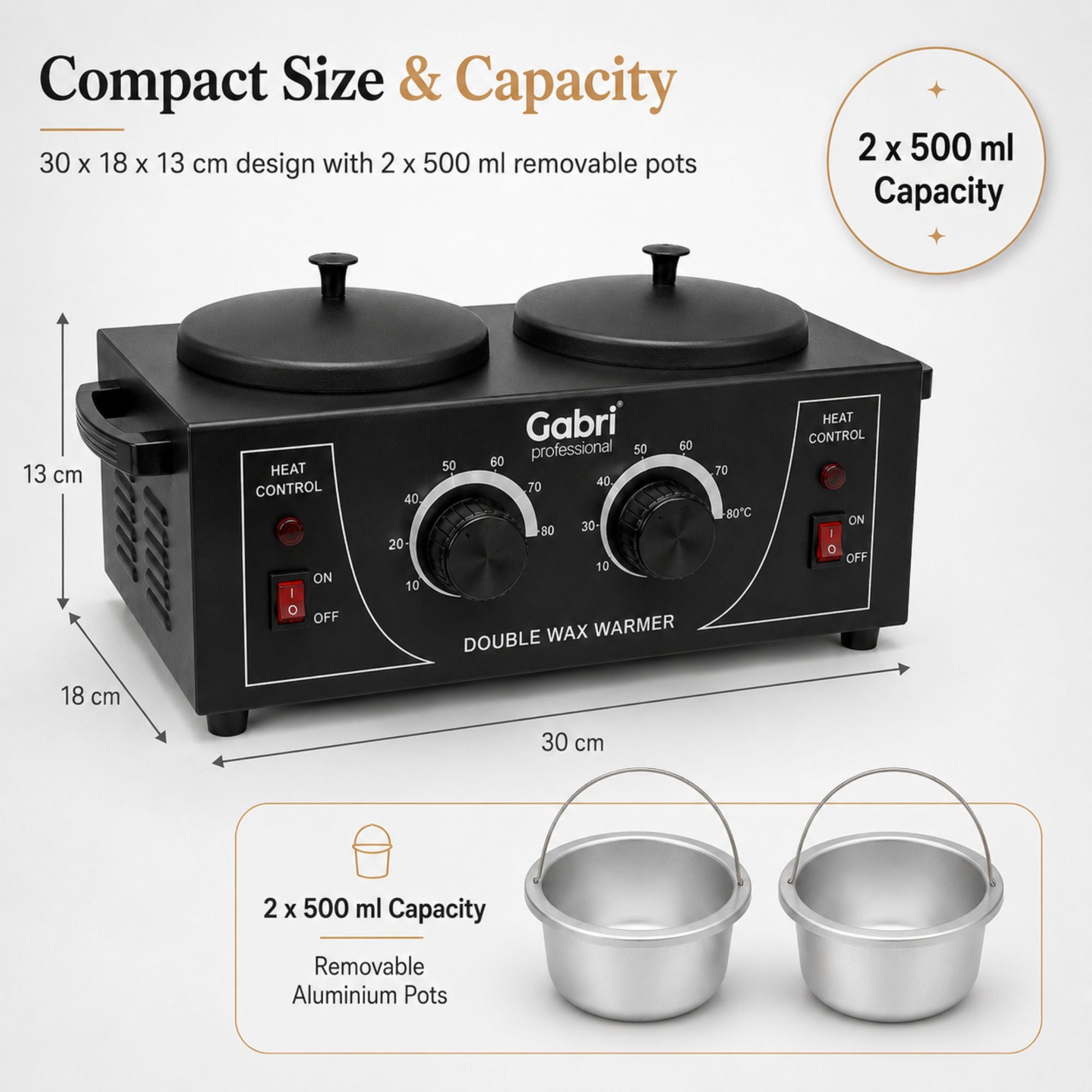 Gabri - Double Pot Wax Heater Warmer (Black)