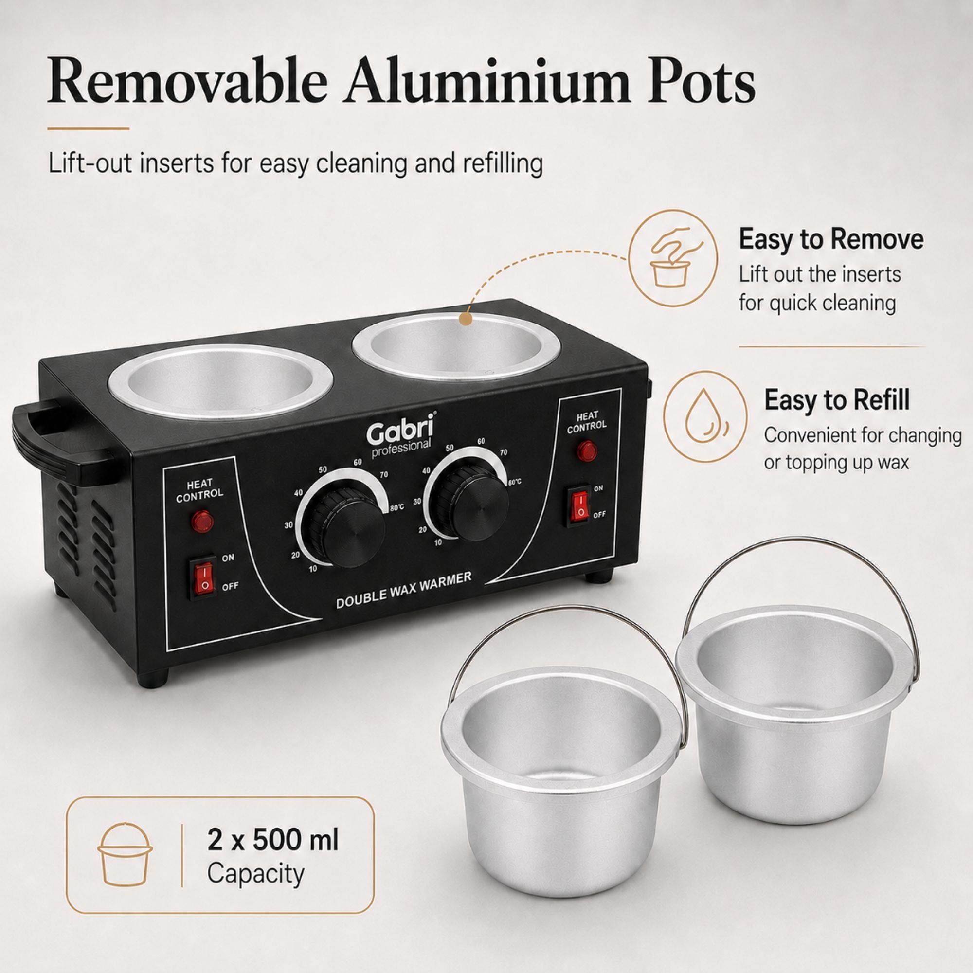 Gabri - Double Pot Wax Heater Warmer (Black)