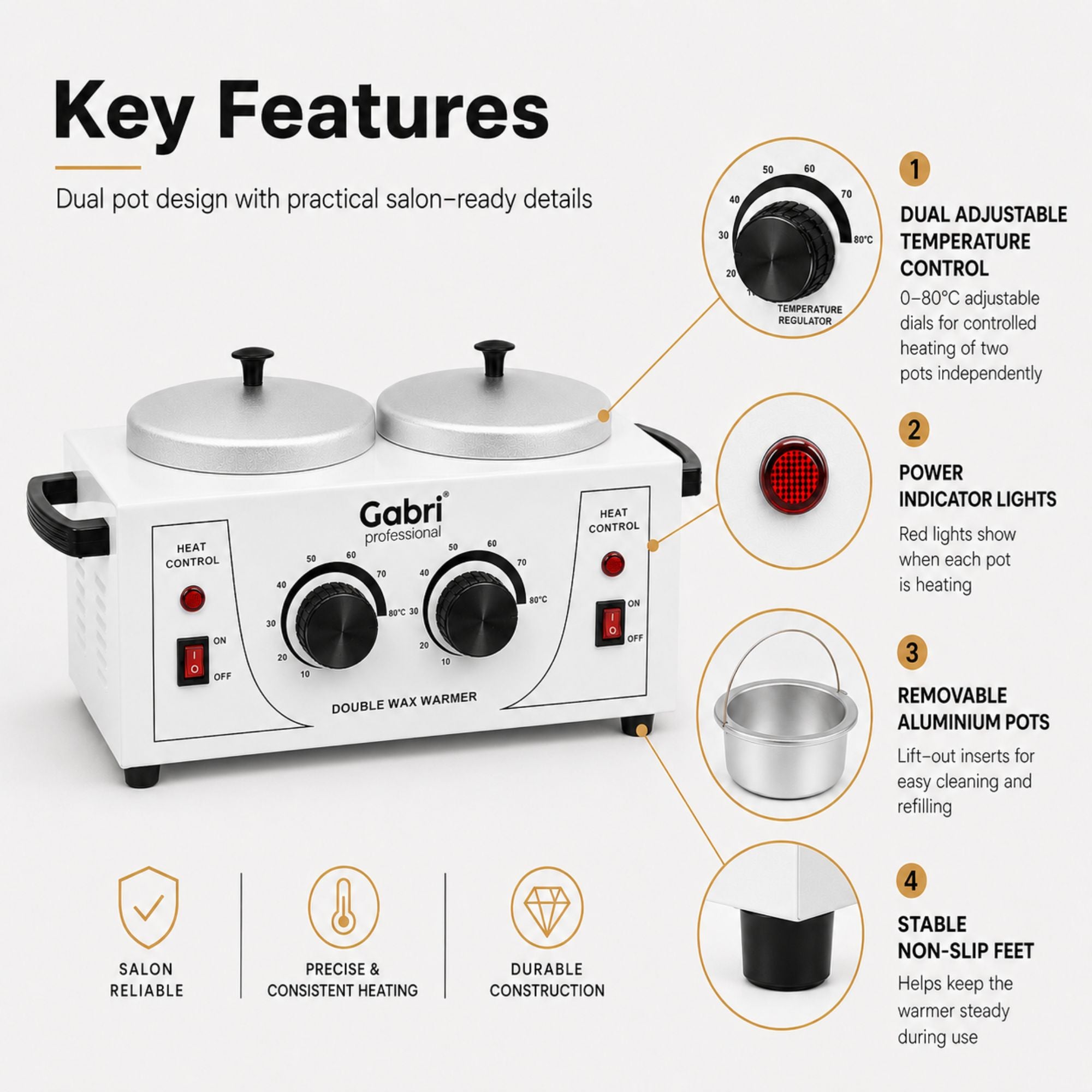 Gabri - Double Pot Wax Heater Warmer (White)