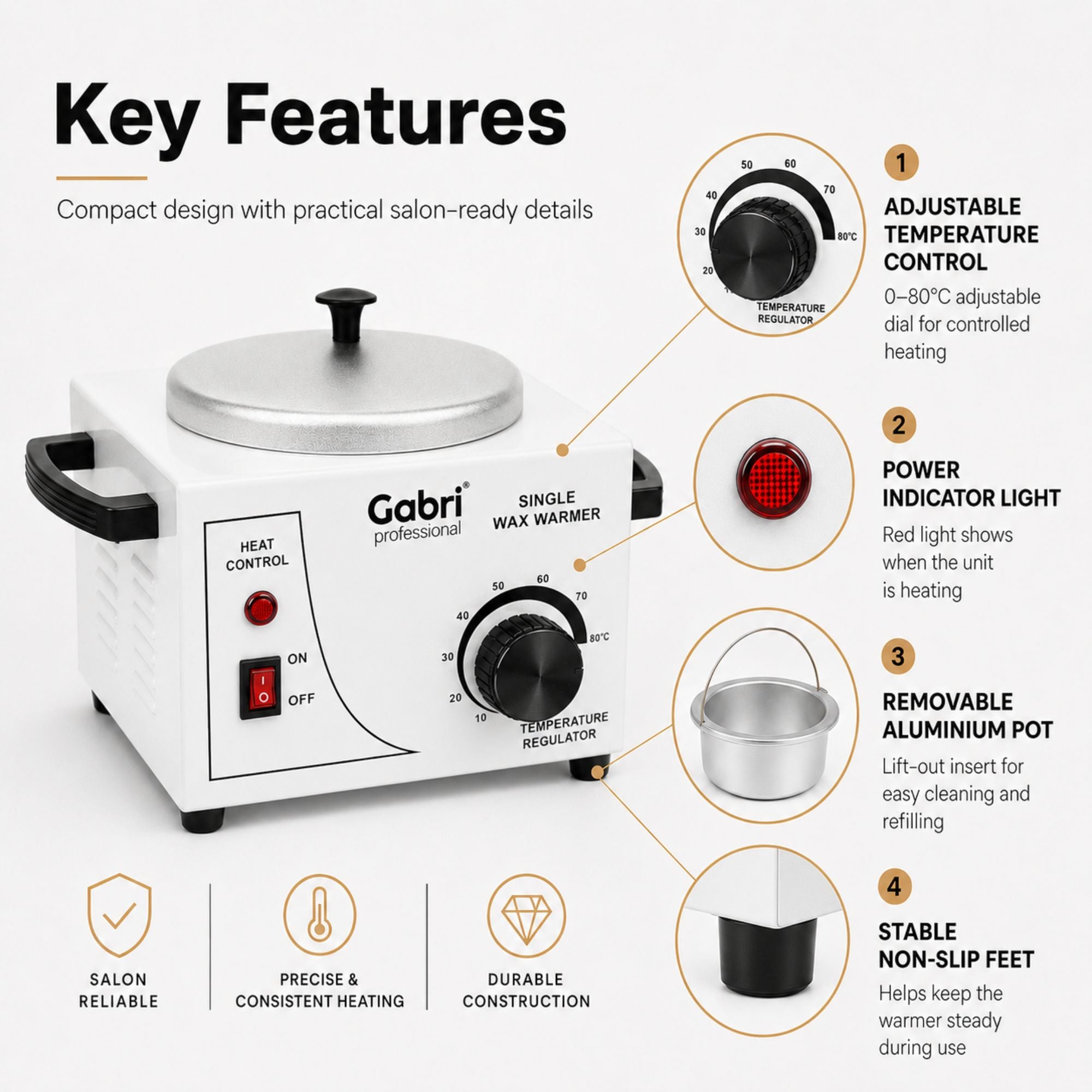 Gabri - Single Pot Wax Heater Warmer (White)