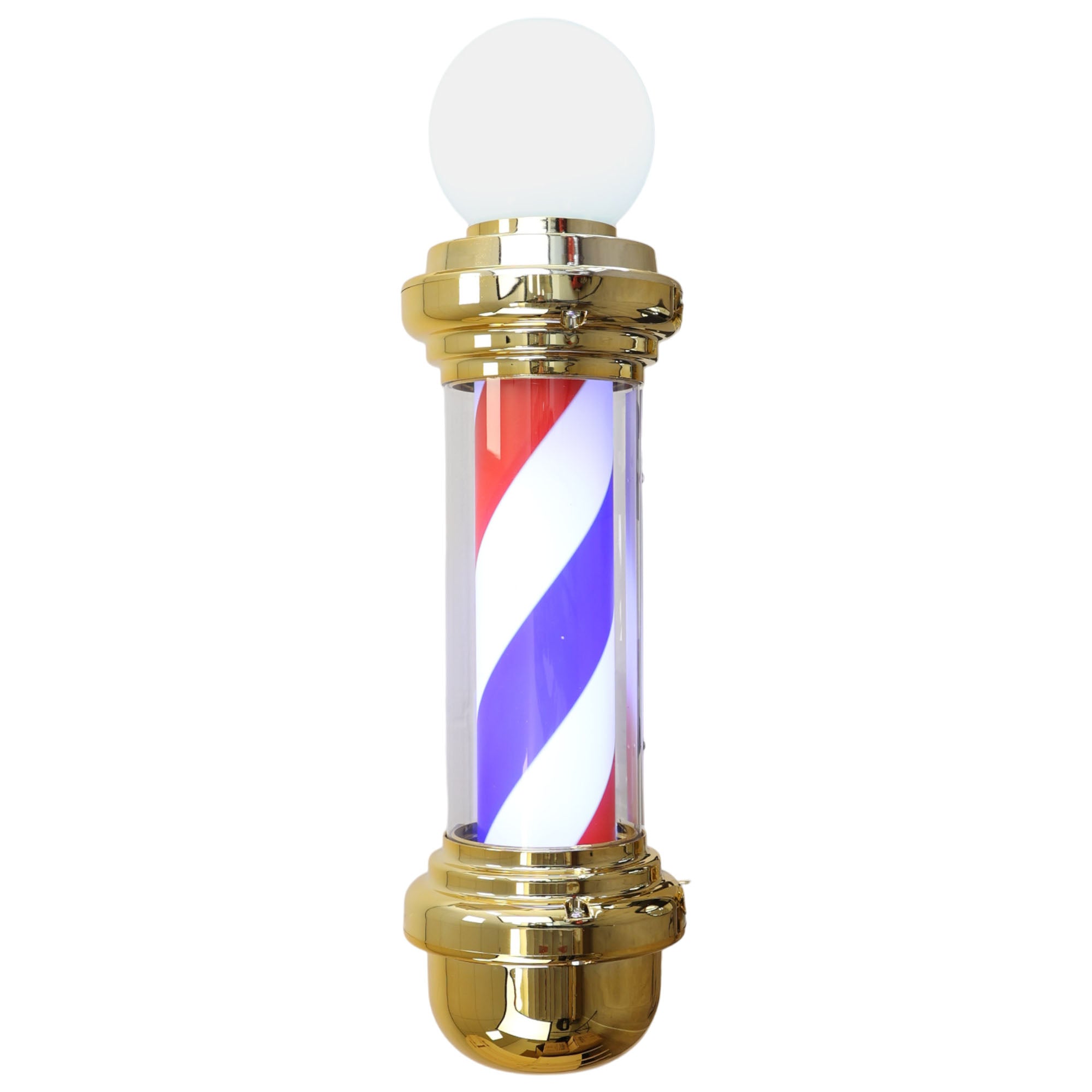 Gabri - Barber Pole Light With Open Sign (Gold Red White Blue Stripes) 70cm