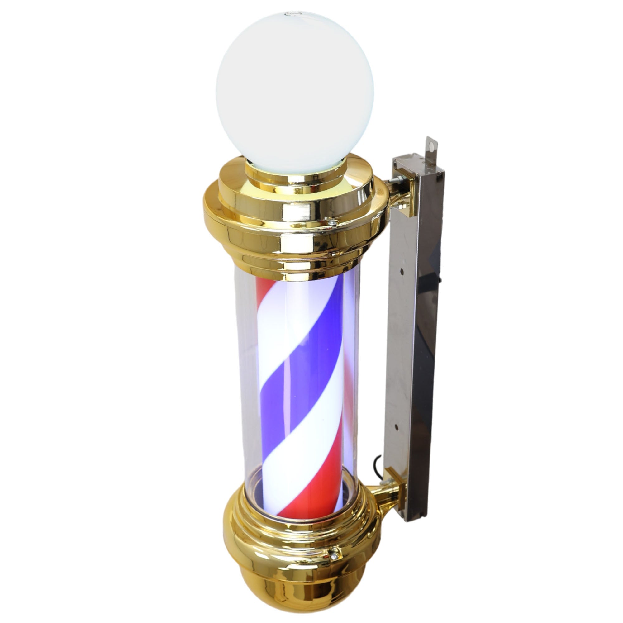 Gabri - Barber Pole Light With Open Sign (Gold Red White Blue Stripes) 70cm