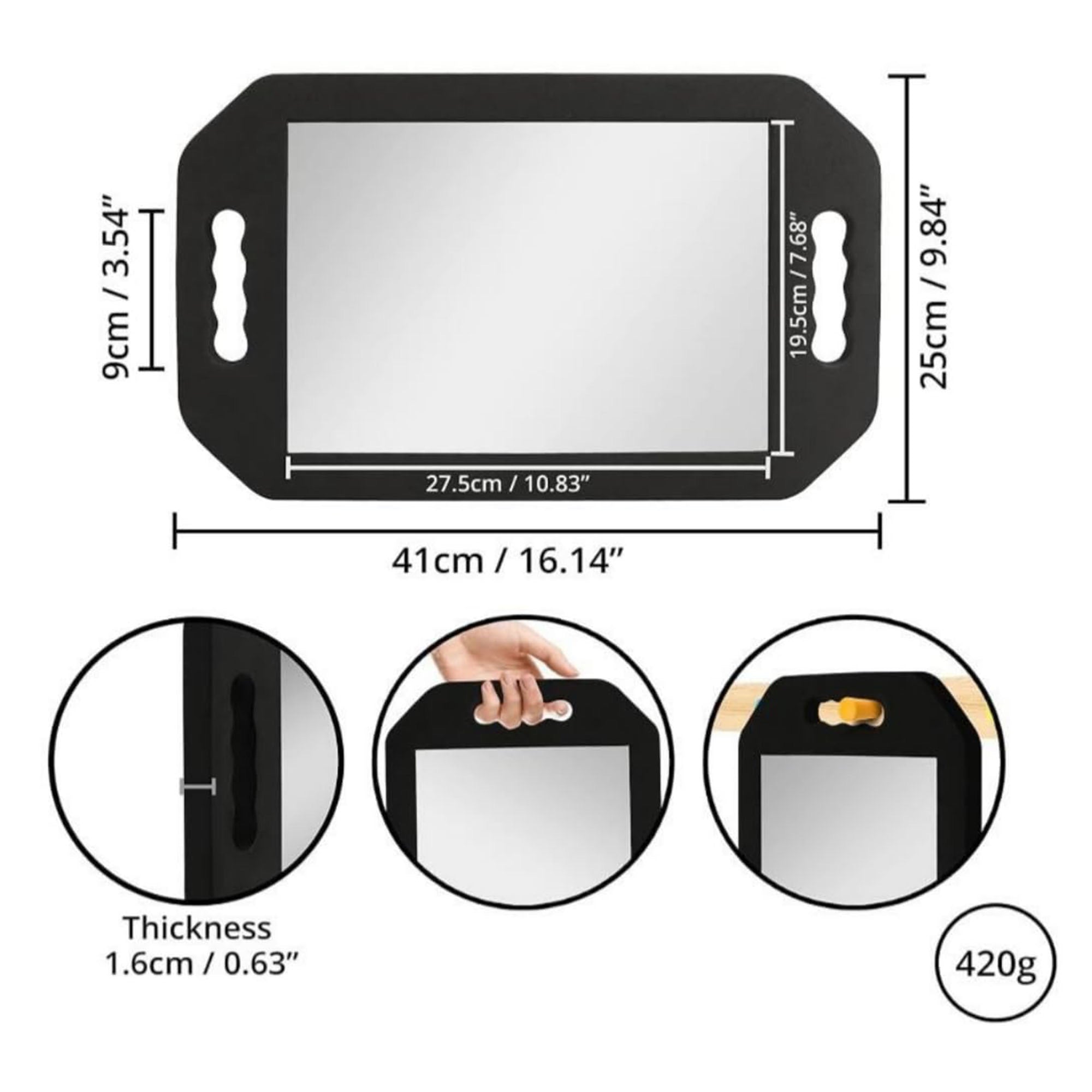 Eson - Salon Mirror Two Handed Foam Black 41x25cm