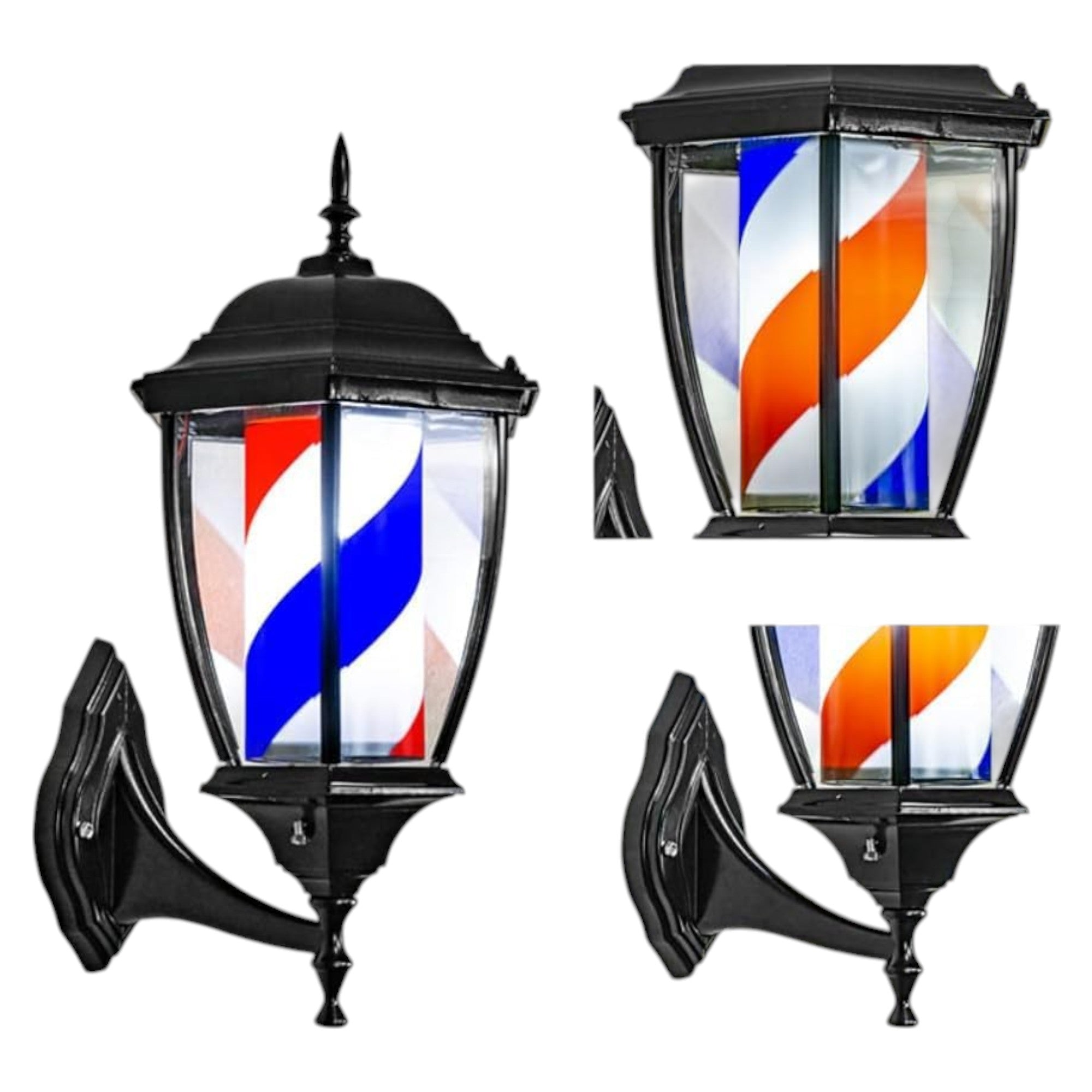 Gabri - Lantern Barber Pole Light (Black, Red White Blue Stripes) 50cm