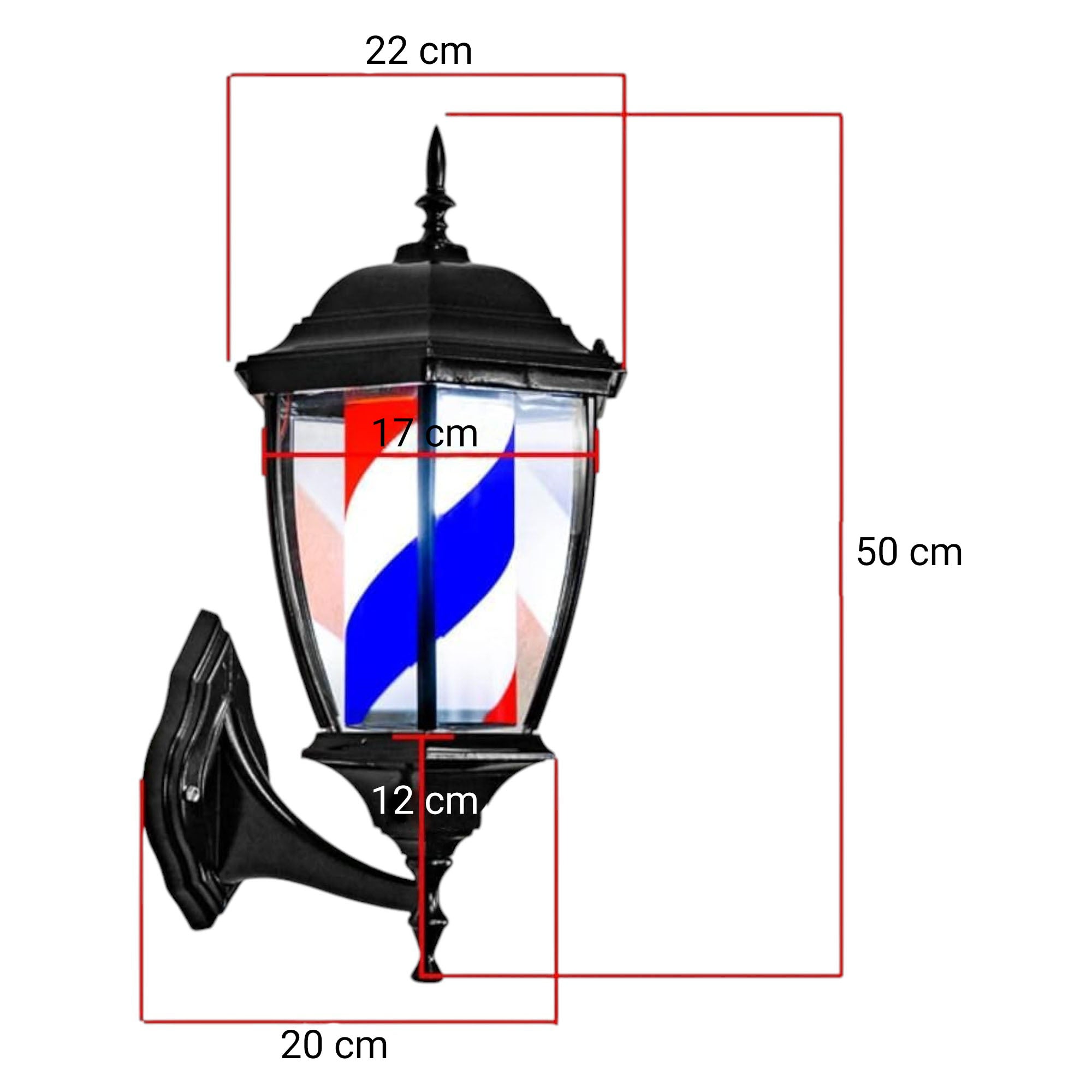 Gabri - Lantern Barber Pole Light (Black, Red White Blue Stripes) 50cm