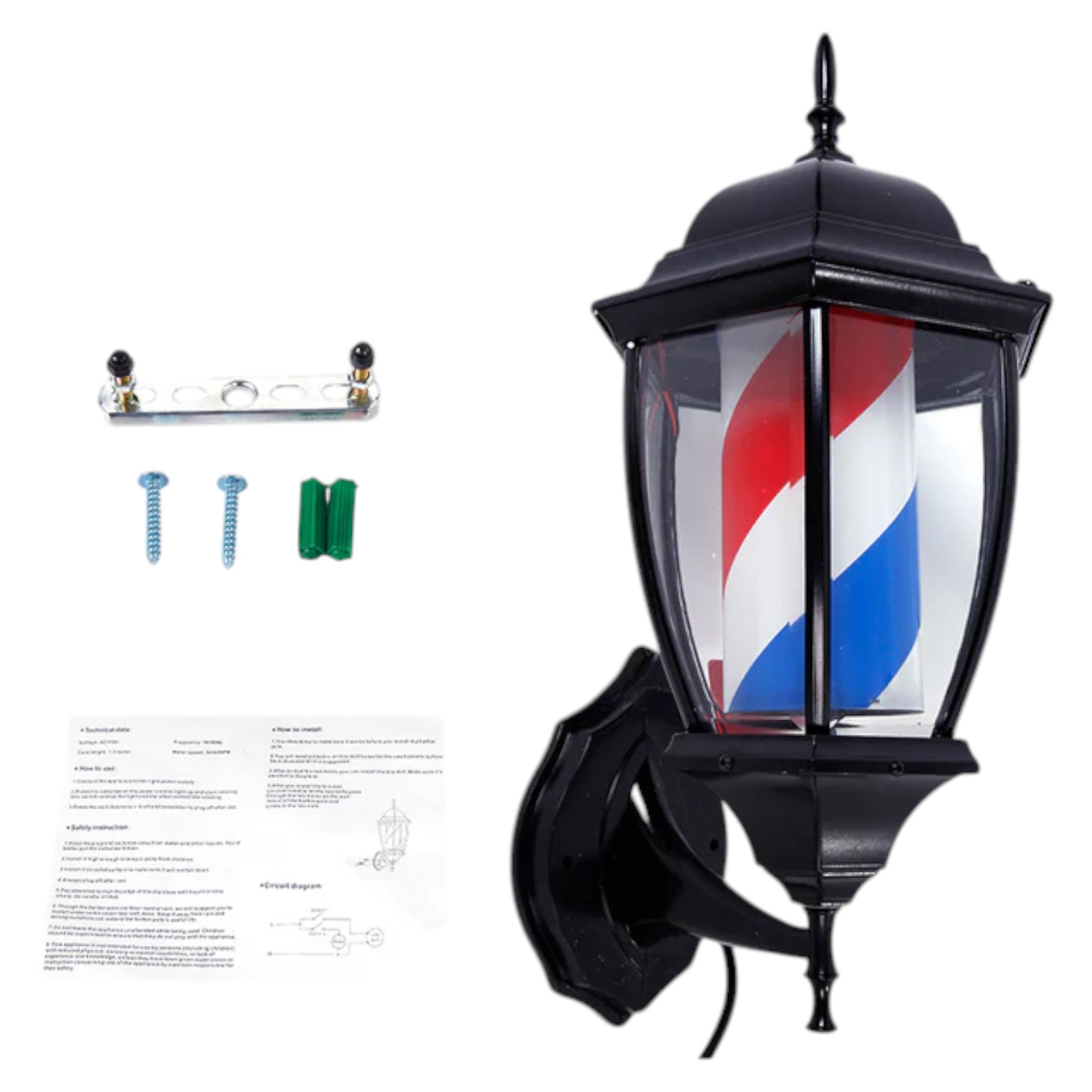 Gabri - Lantern Barber Pole Light (Black, Red White Blue Stripes) 50cm