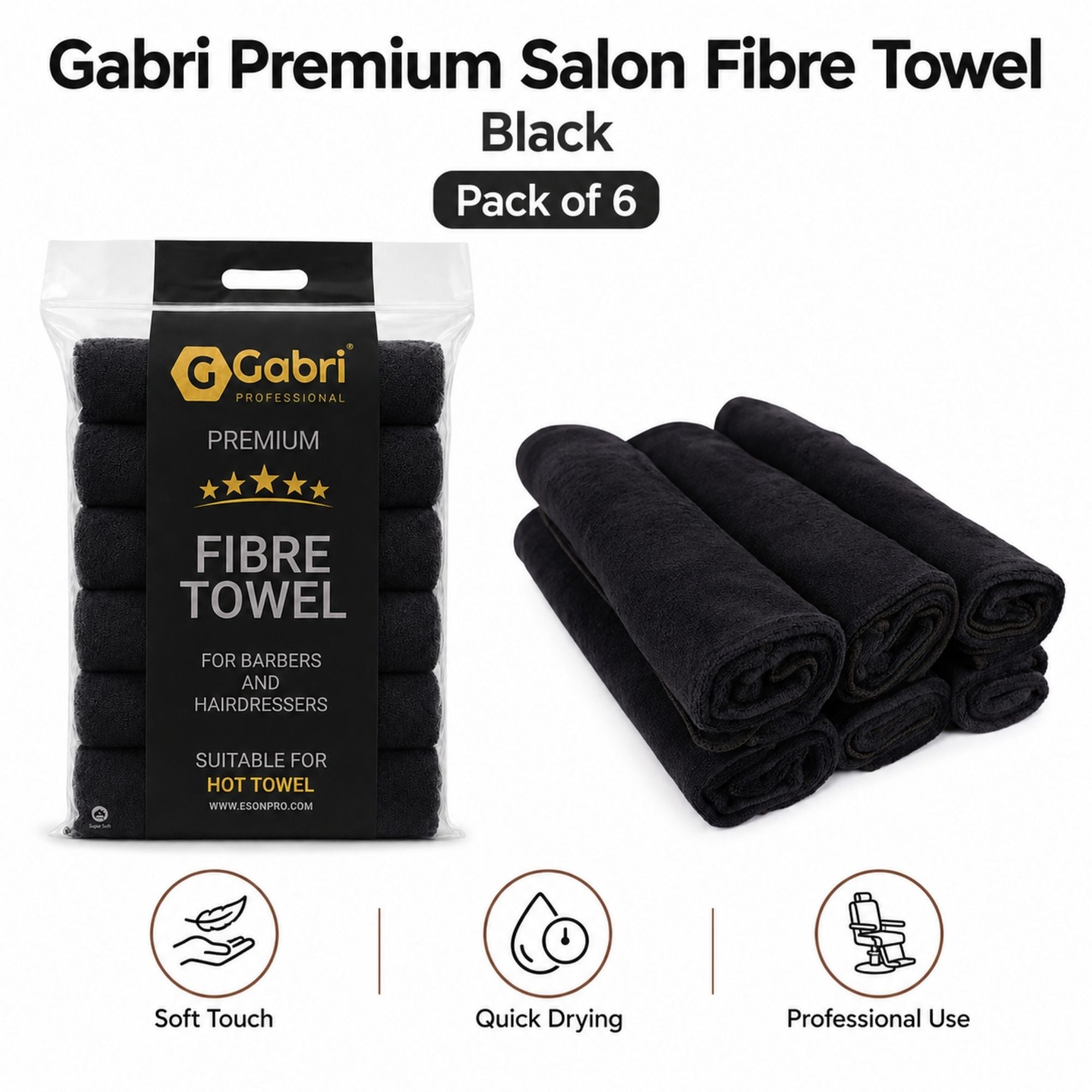 Gabri - Premium Salon Fibre Towel Black (Pack of 6)