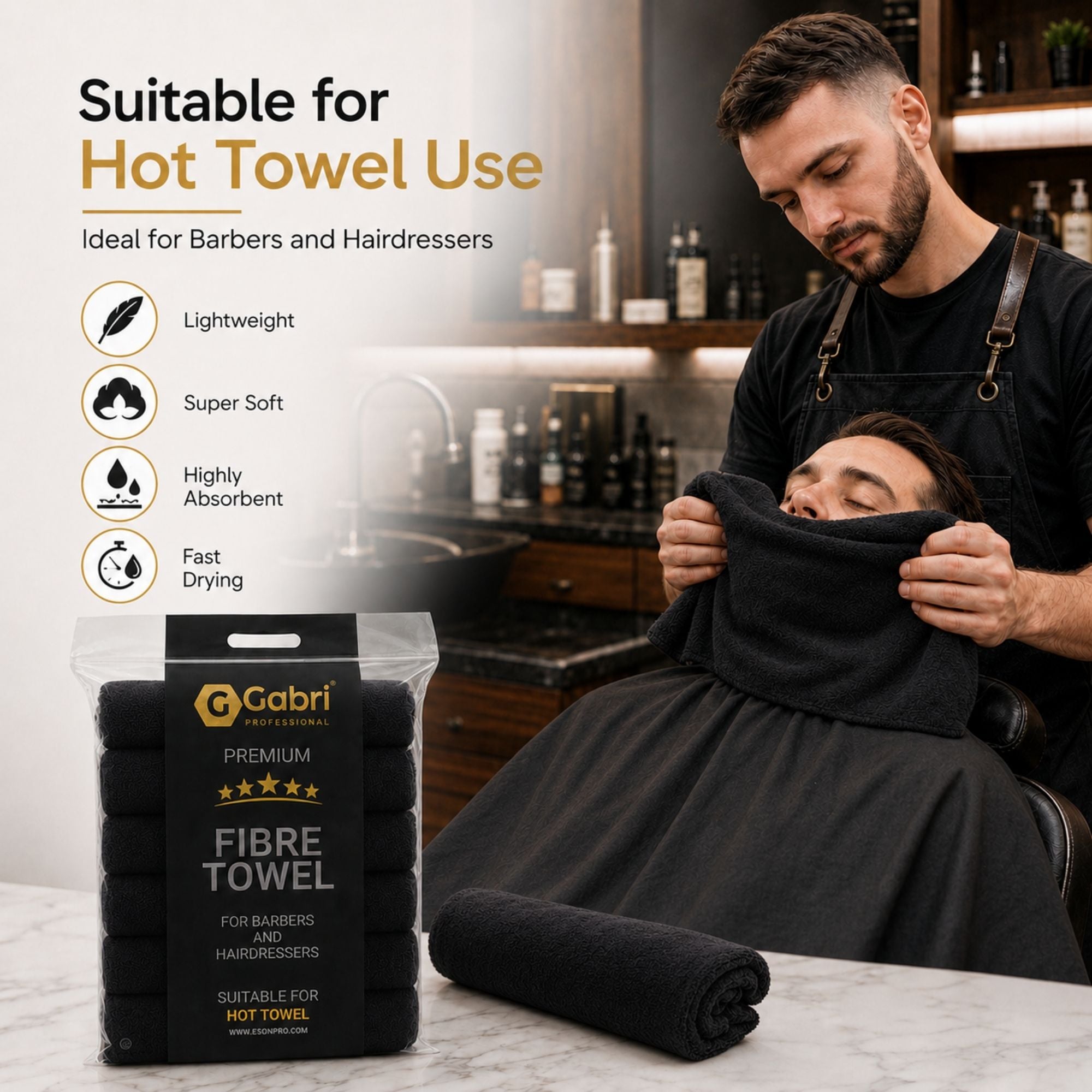 Gabri - Premium Salon Fibre Towel Black (Pack of 6)