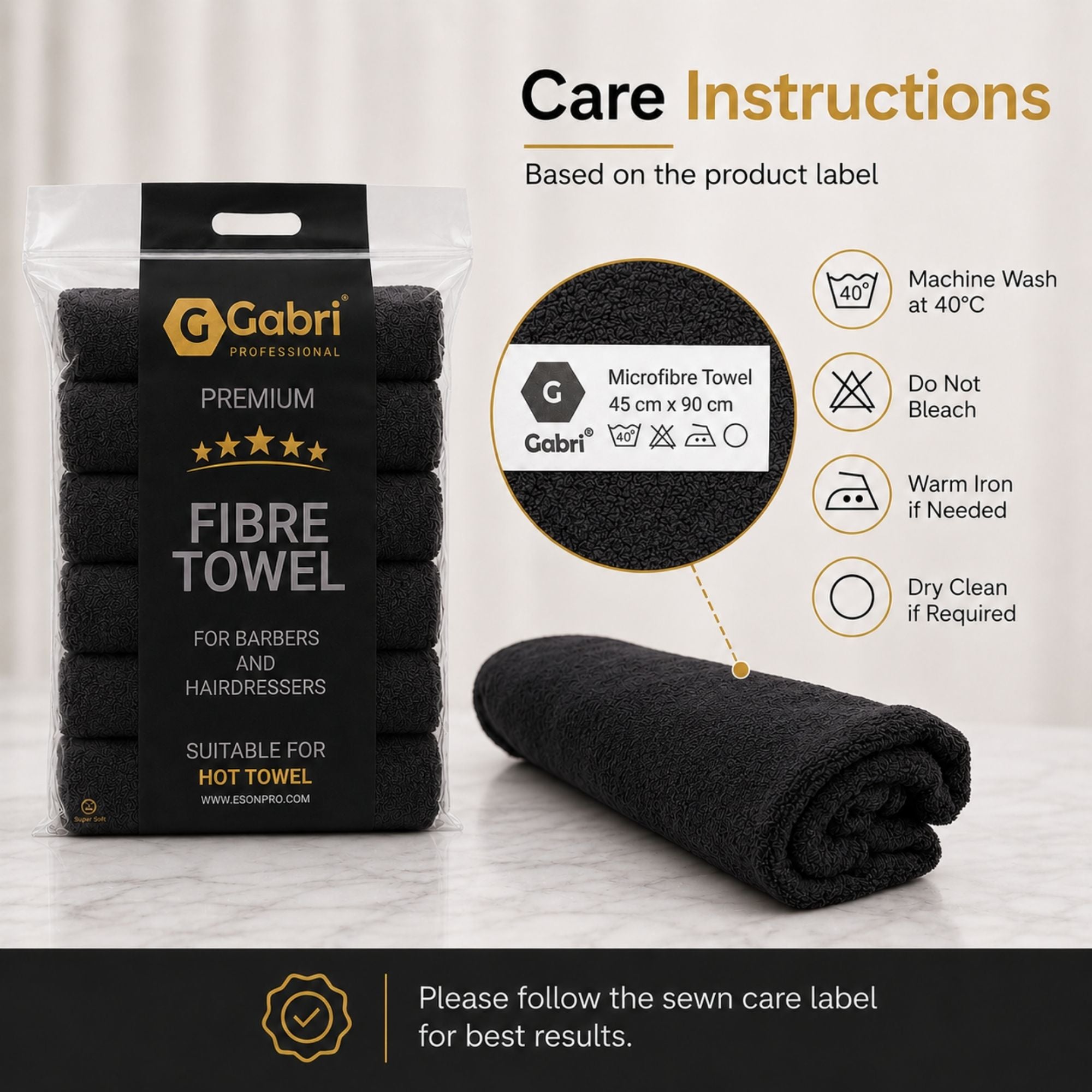 Gabri - Premium Salon Fibre Towel Black (Pack of 6)