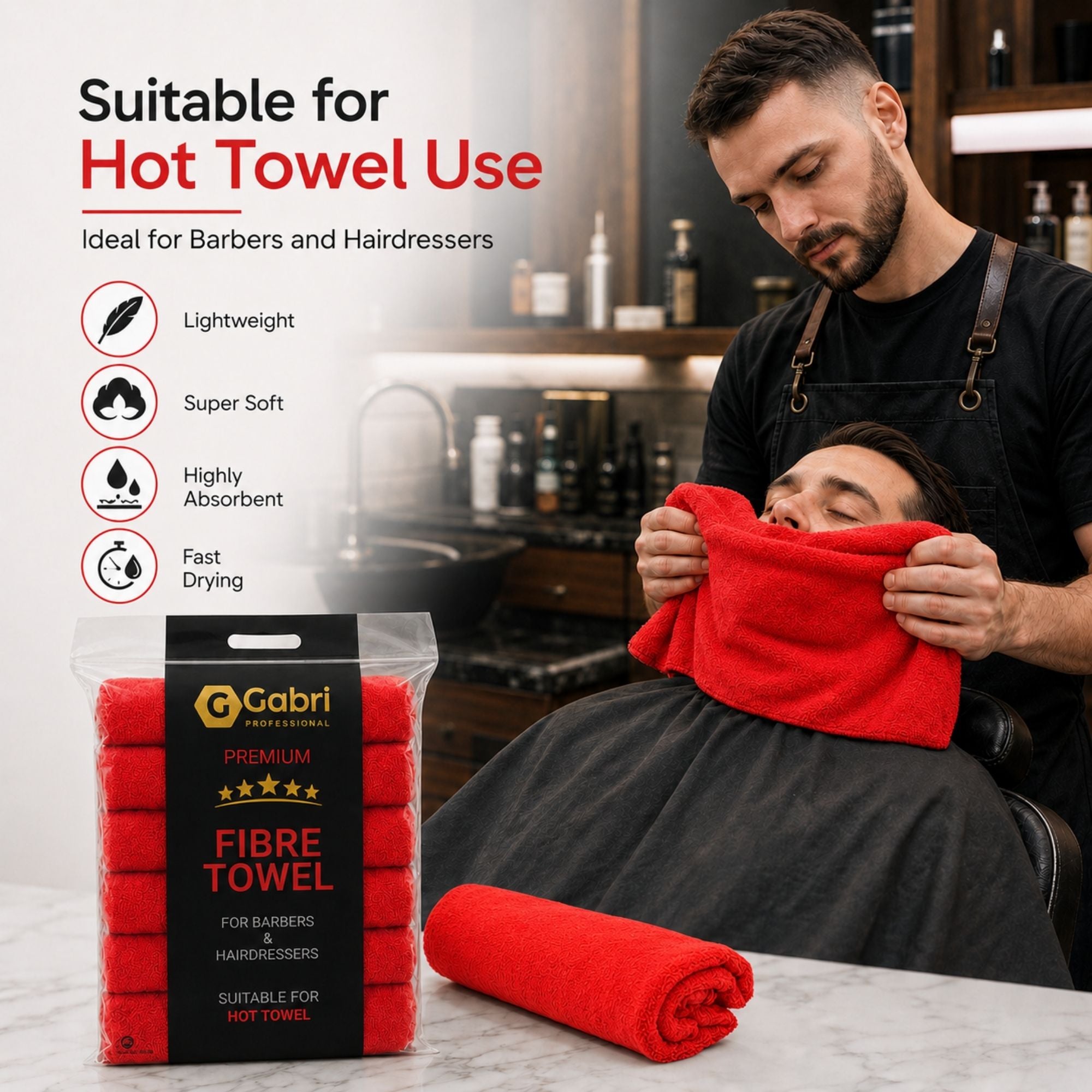 Gabri - Premium Salon Fibre Towel Red (Pack of 6)