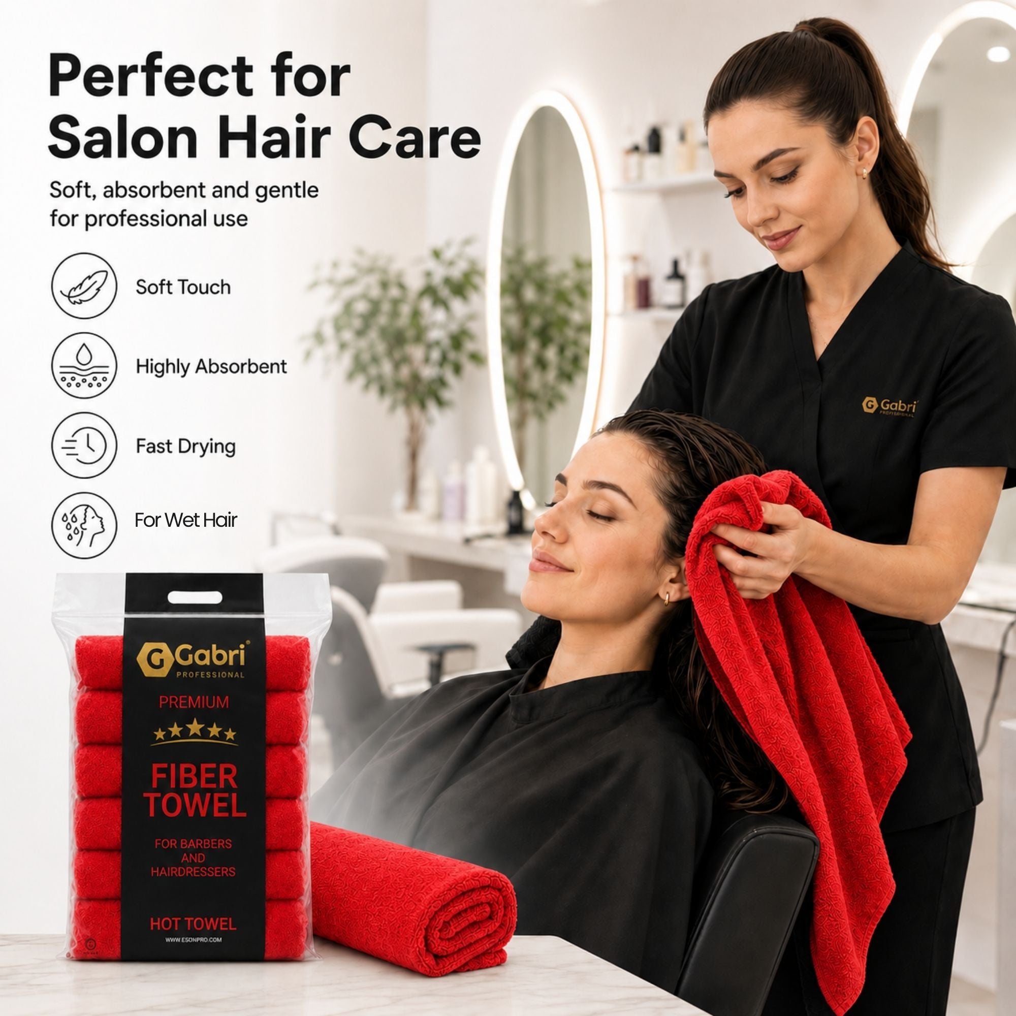 Gabri - Premium Salon Fibre Towel Red (Pack of 6)