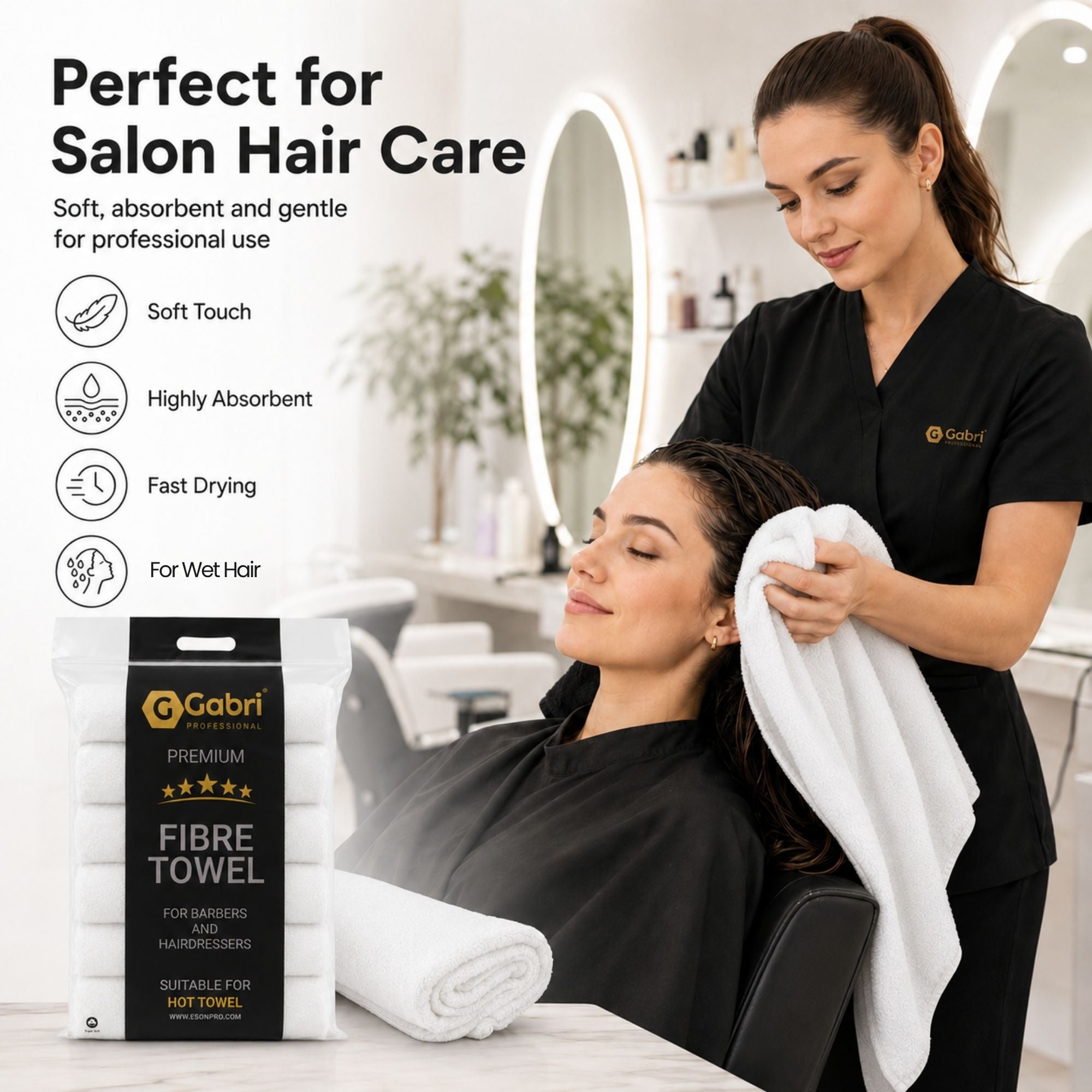 Gabri - Premium Salon Fibre Towel White (Pack of 6)
