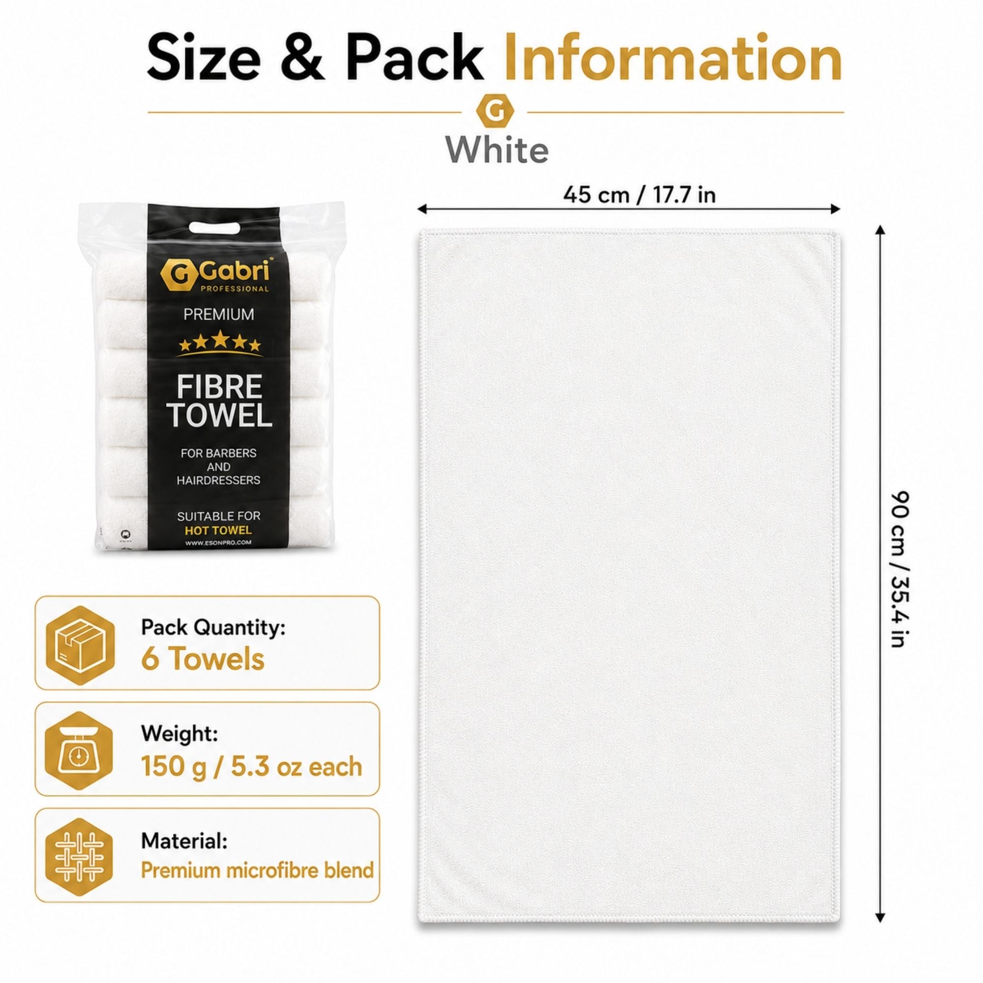 Gabri - Premium Salon Fibre Towel White (Pack of 6)
