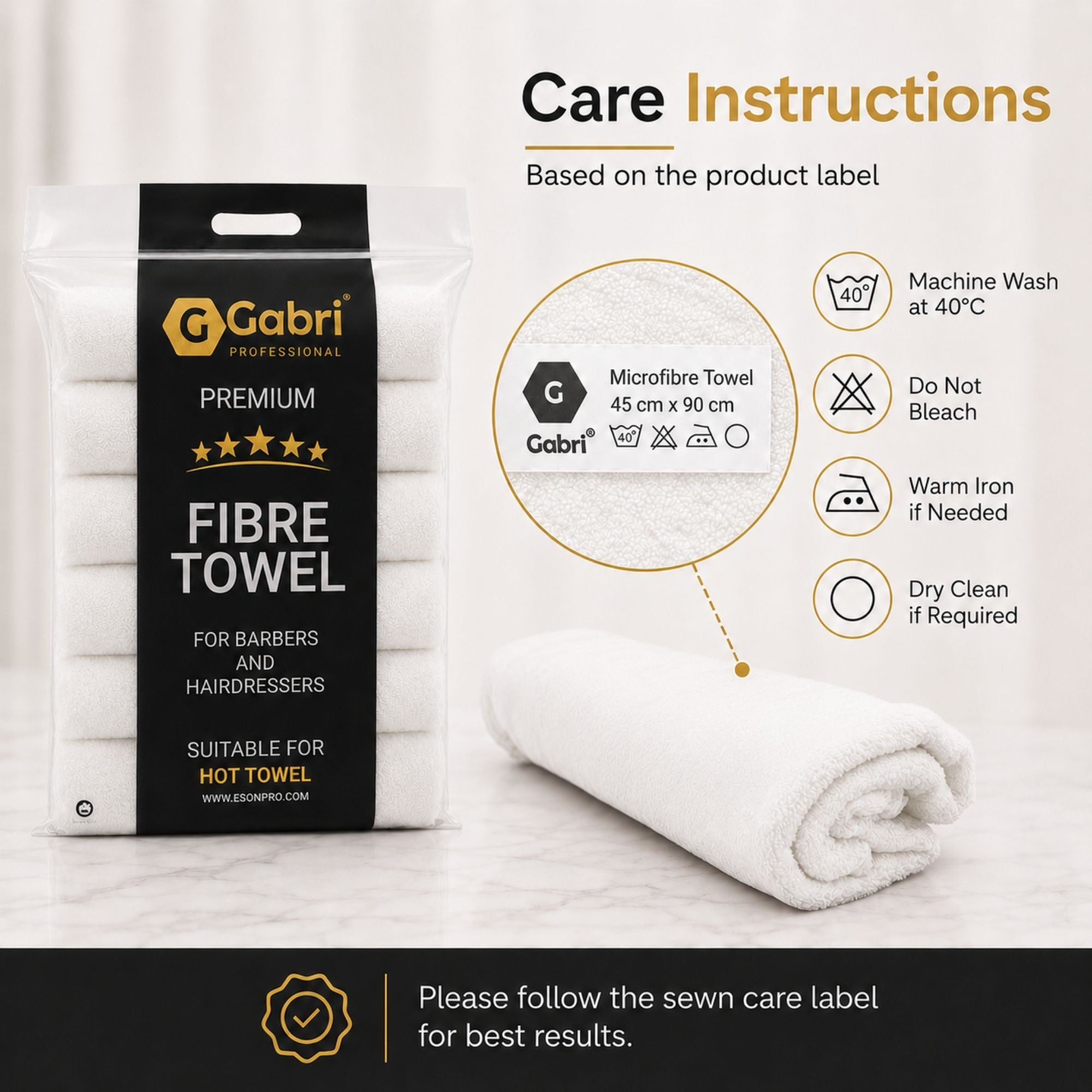 Gabri - Premium Salon Fibre Towel White (Pack of 6)