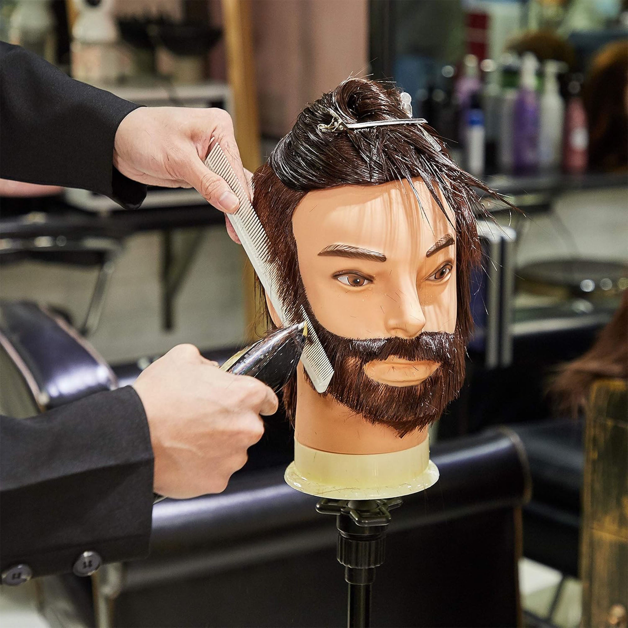 Eson - Gents Mannequin Training Head With Beard 100% Human Hair