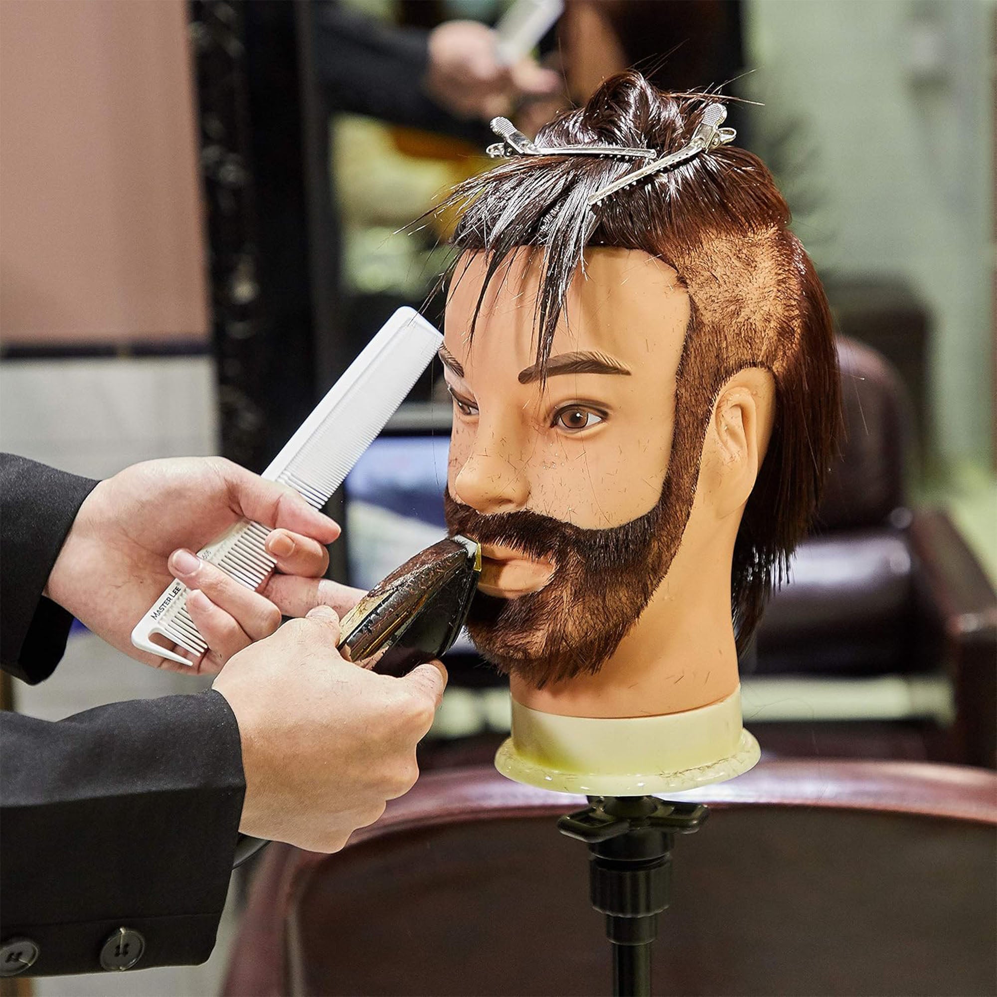 Eson - Gents Mannequin Training Head With Beard 100% Human Hair