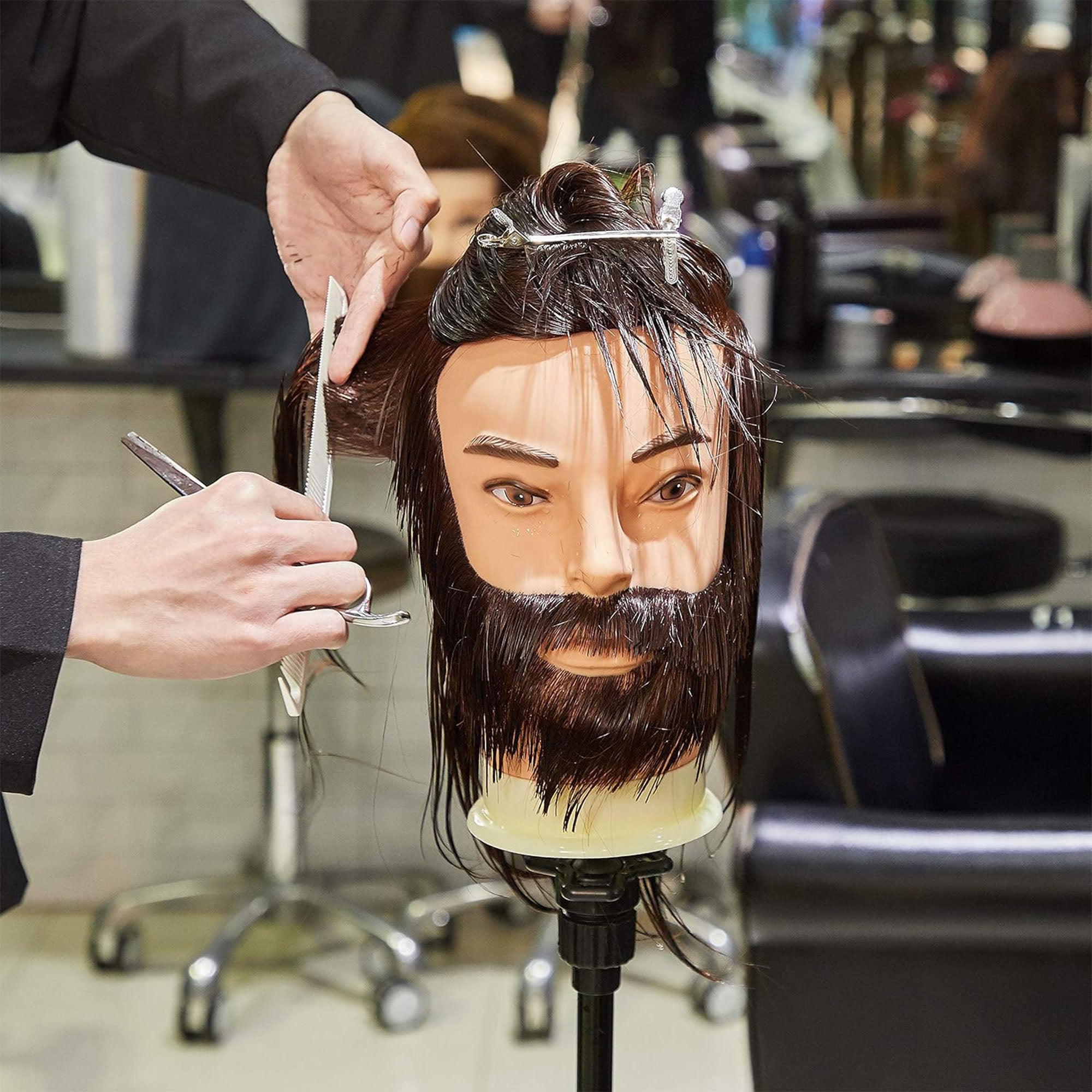 Eson - Gents Mannequin Training Head With Beard 100% Human Hair