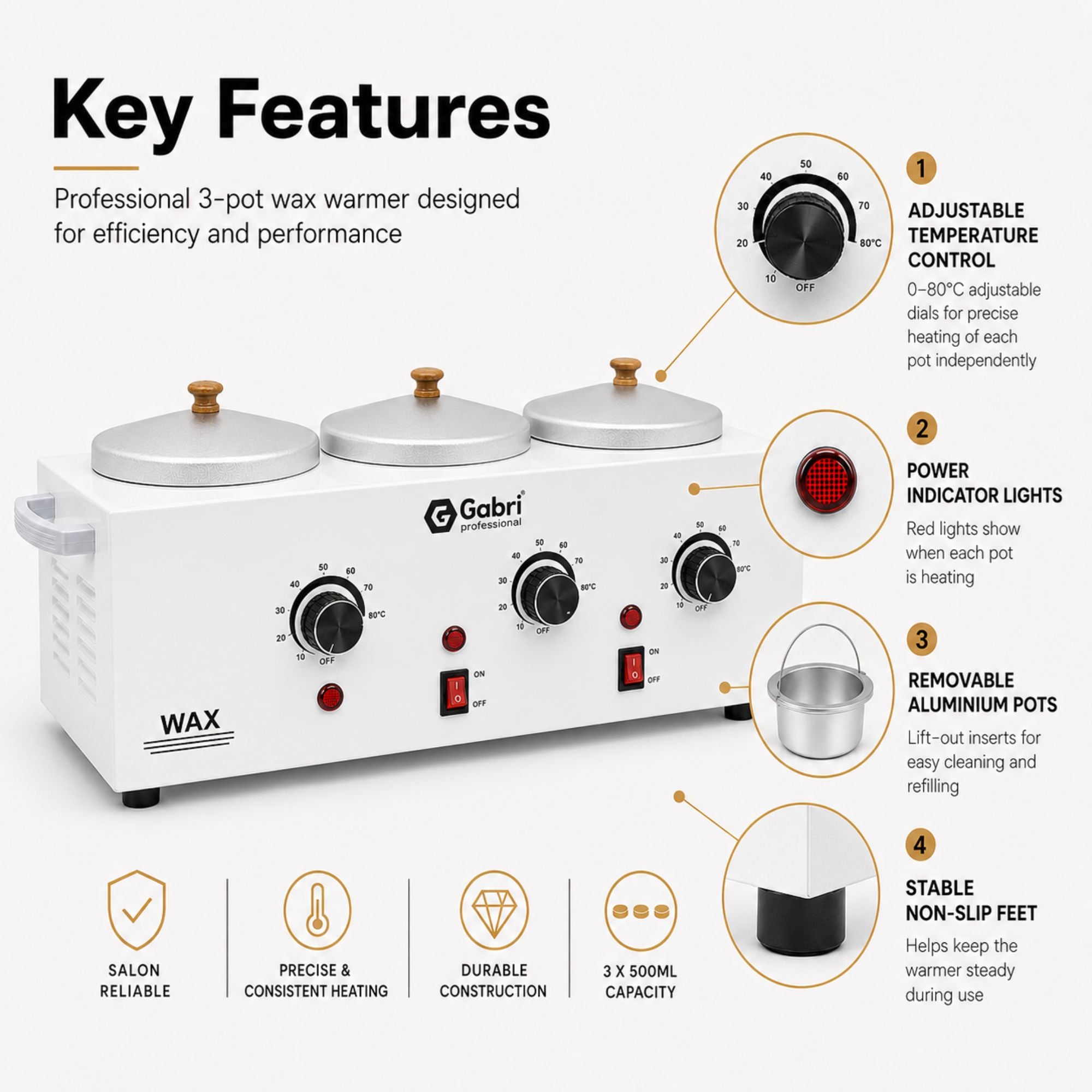 Gabri - 3 Pot Wax Heater Warmer White