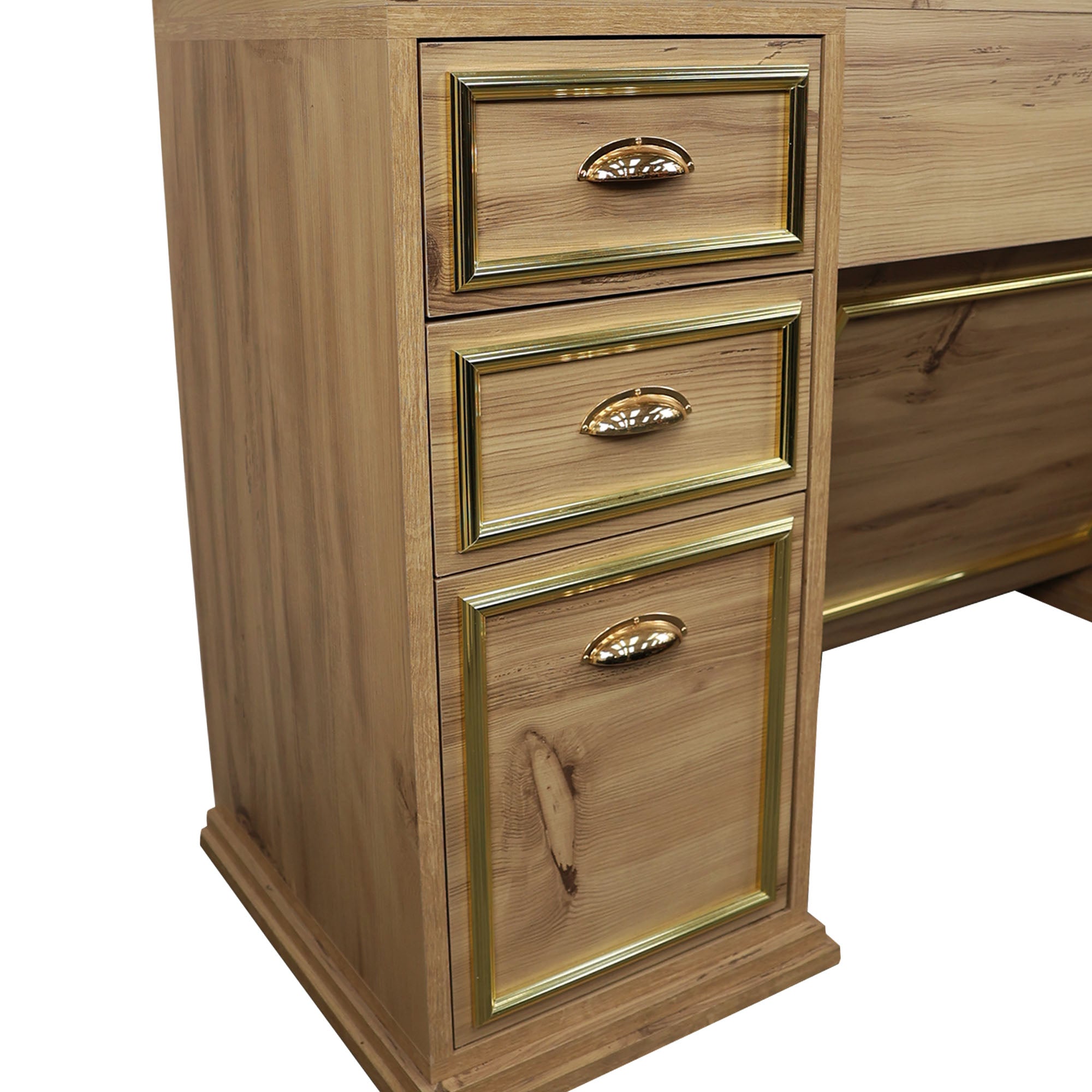 Barber Station Unit - Light Wood Station With Sink & Hexagonal LED Mirror